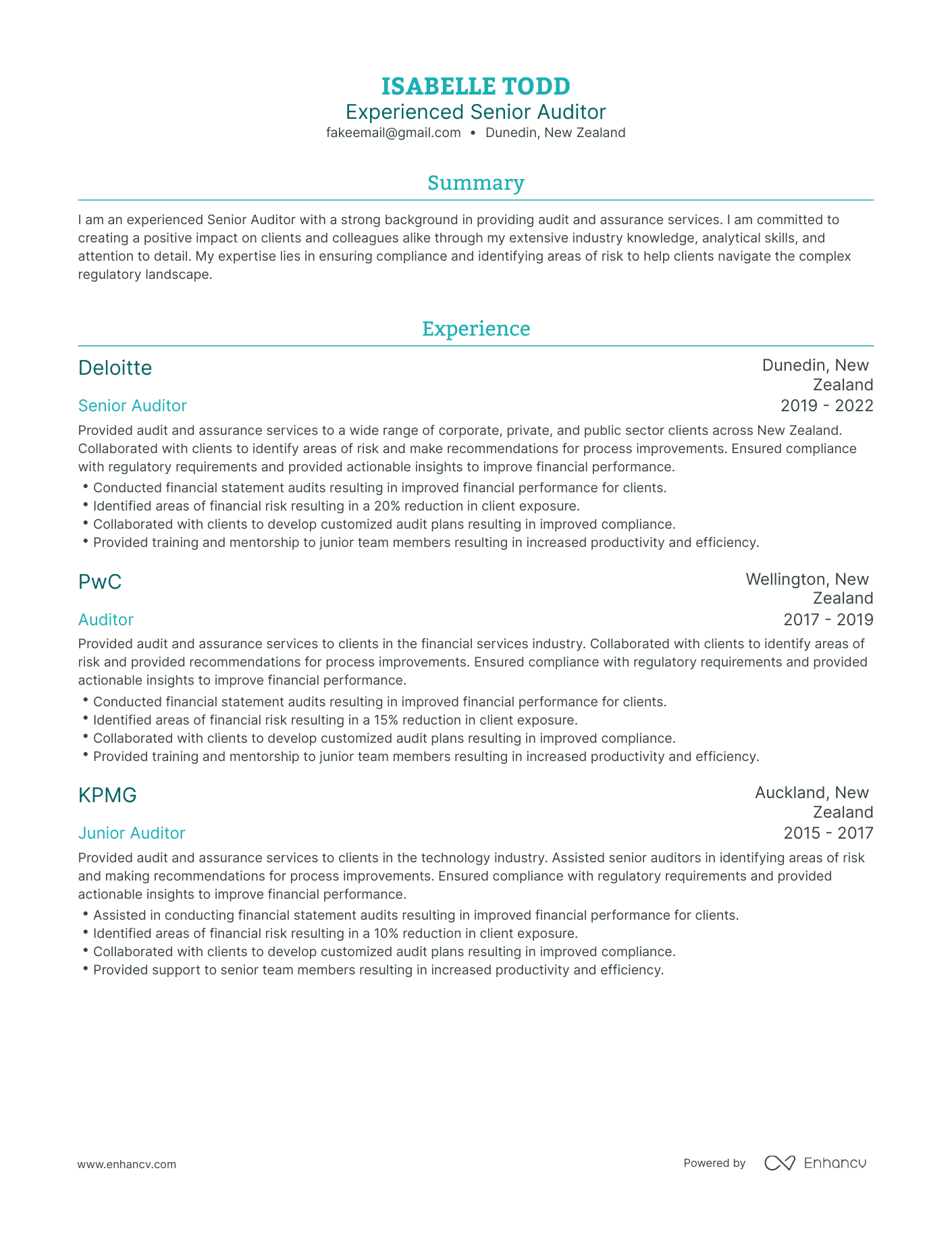 Traditional Public Accounting Auditor Resume Template