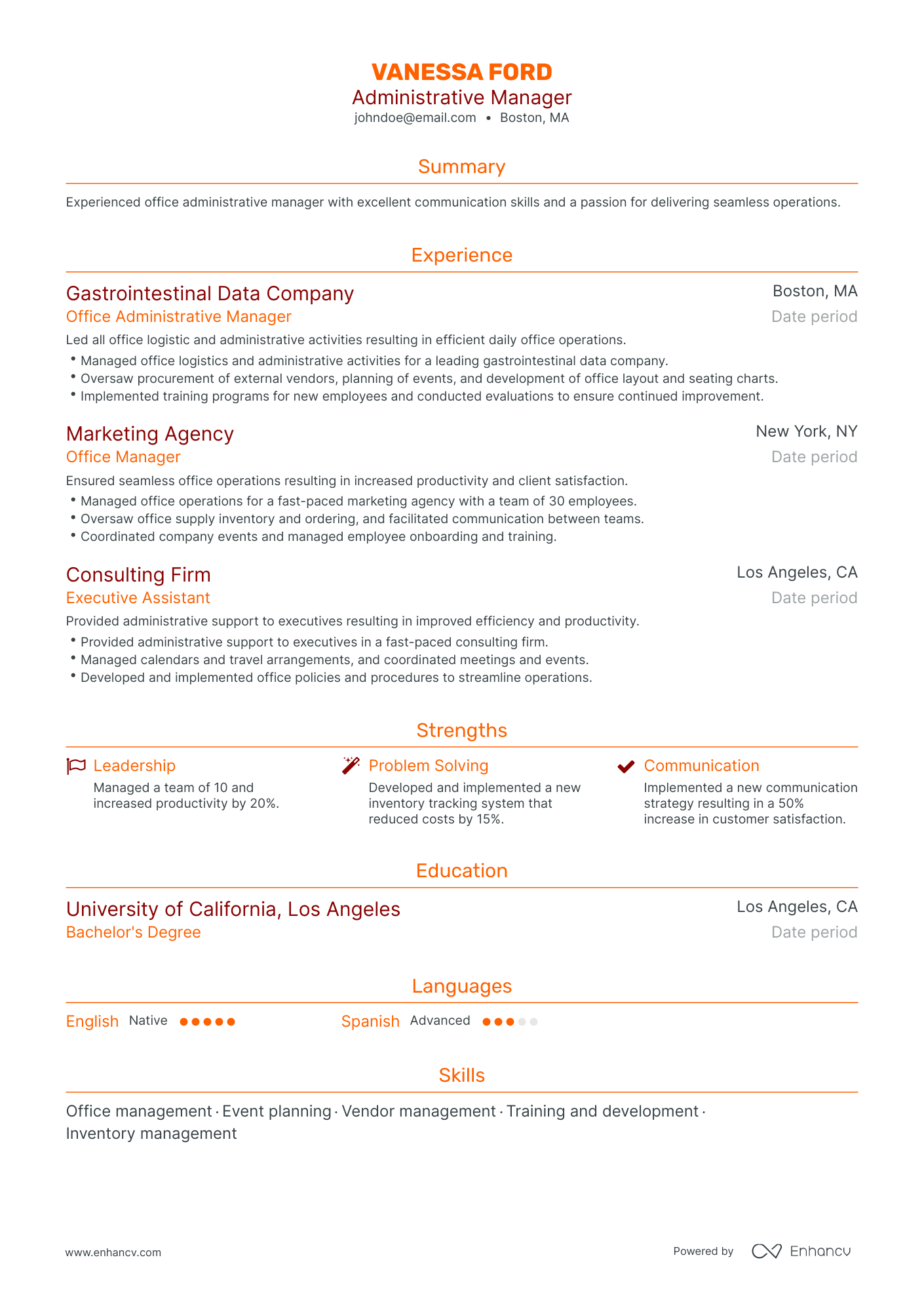 Traditional Administrative Manager Resume Template