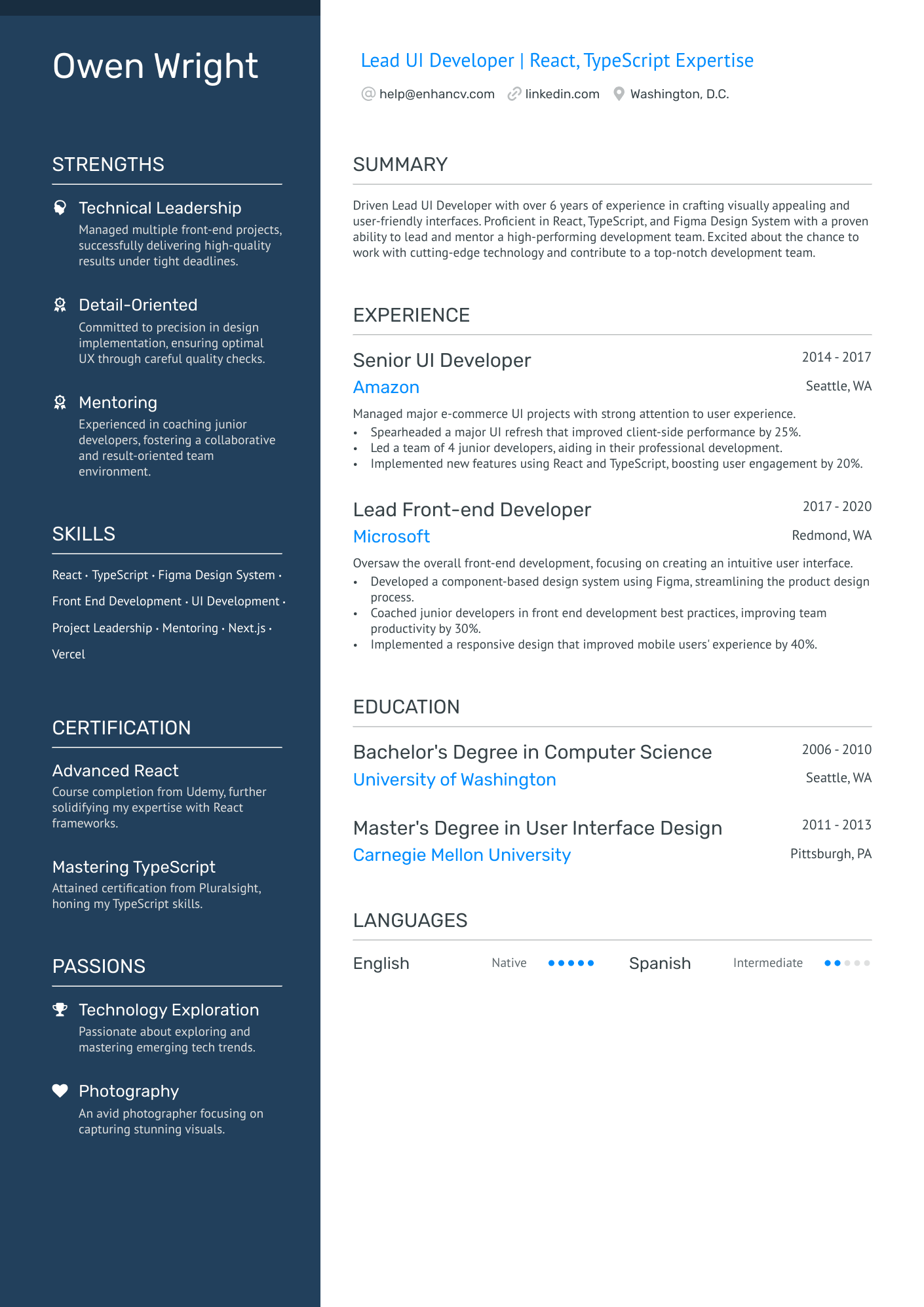 resume for entry level front end developer