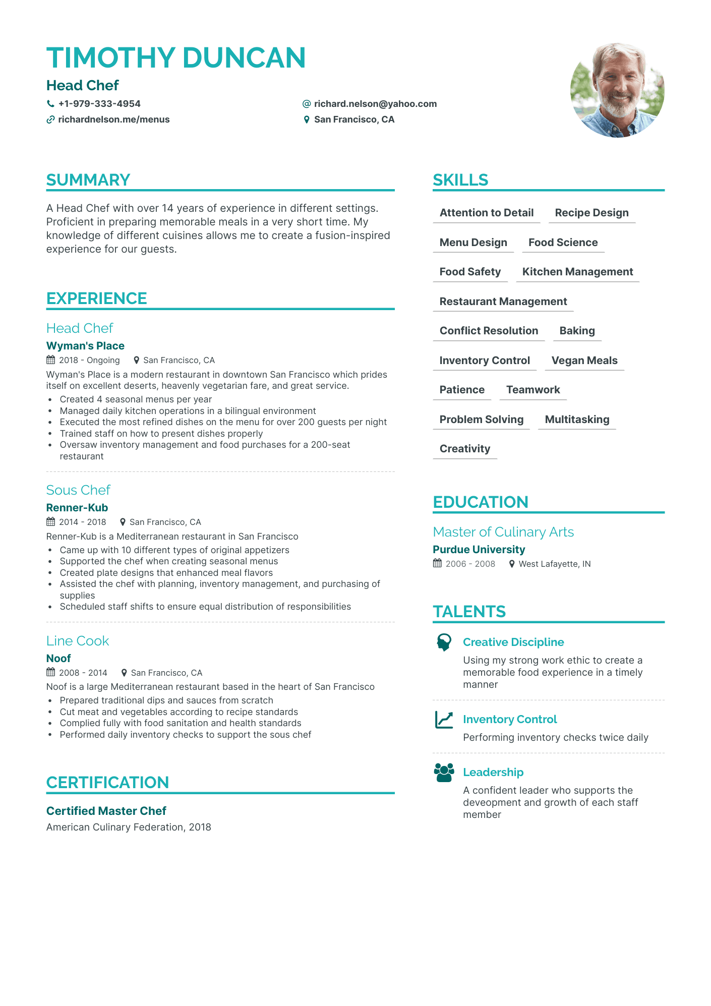 Simple Chef Resume Template