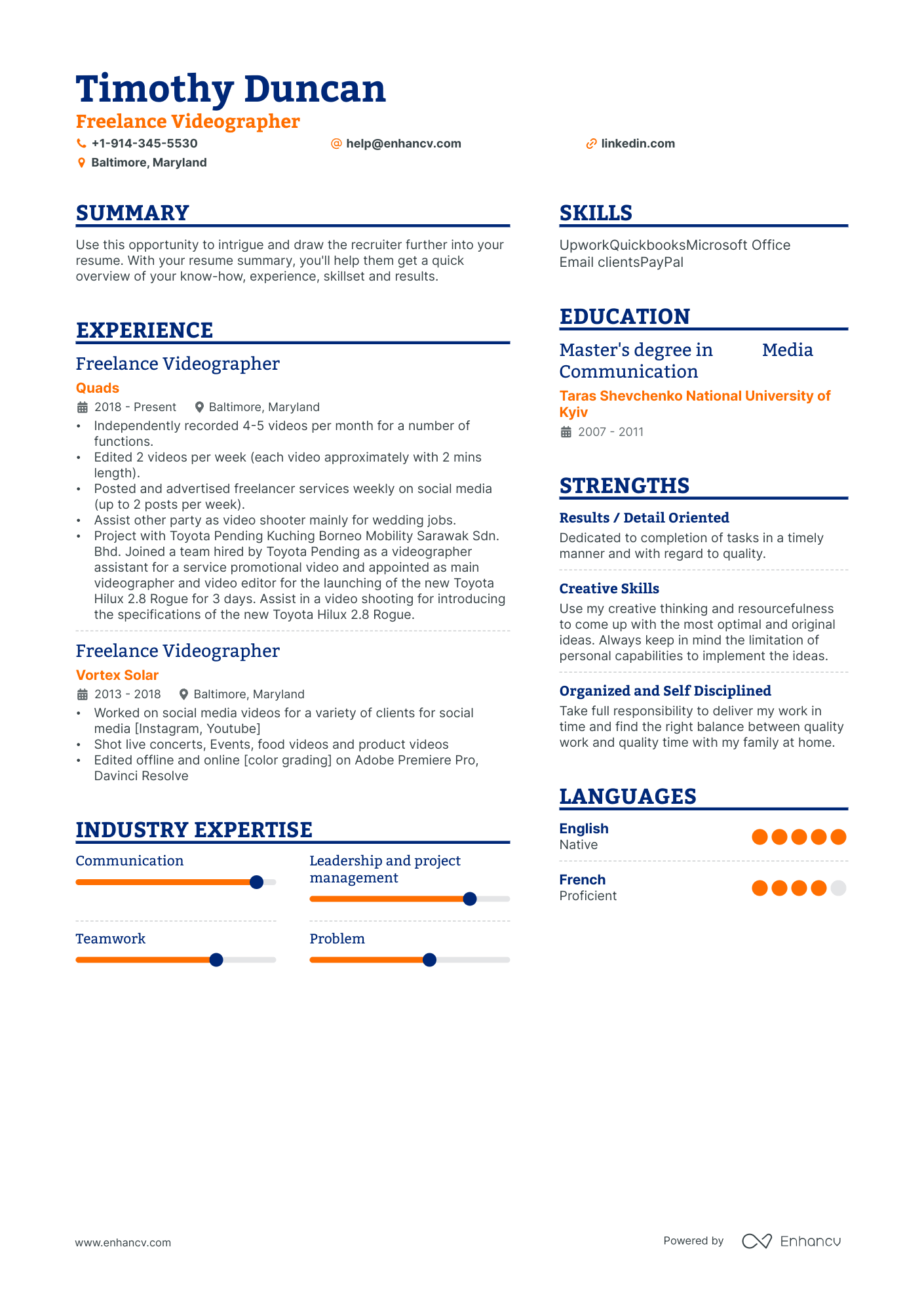 resume template for video editor