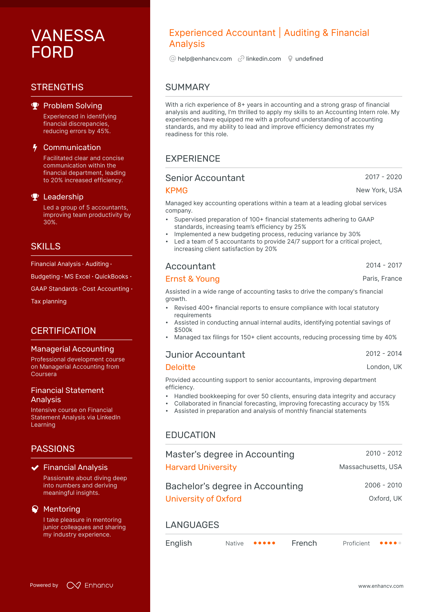 sample resume for accounting head