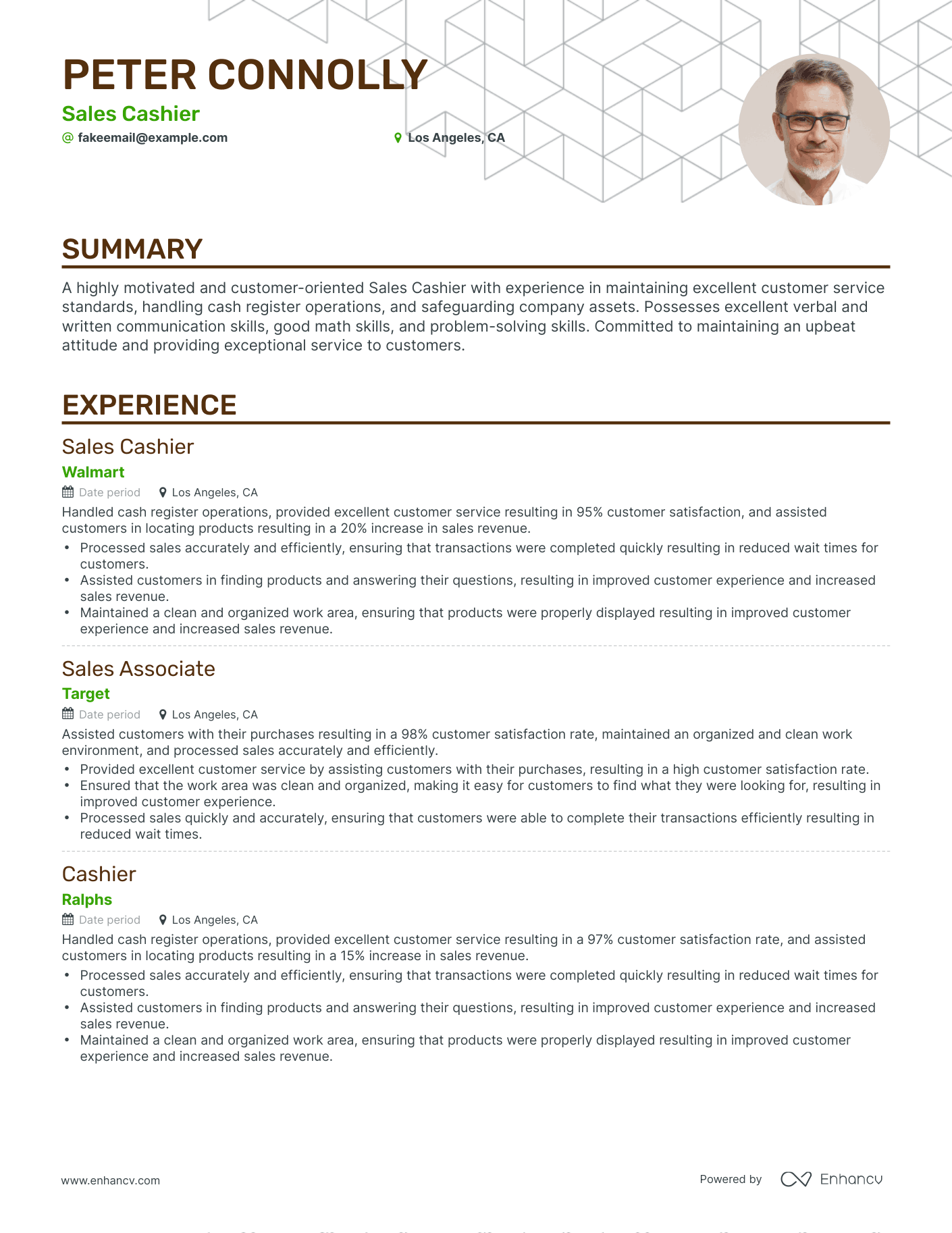 Classic Sales Cashier Resume Template
