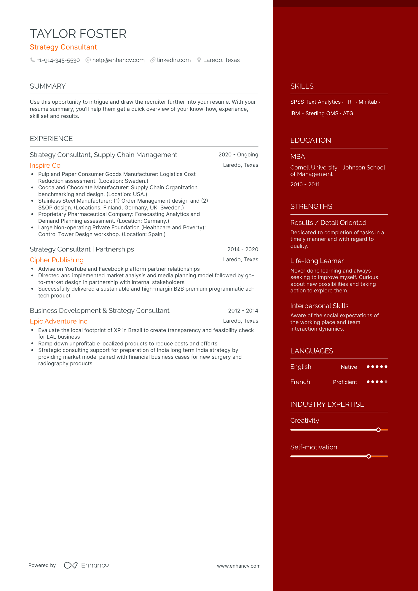 One Page Strategy Consultant Resume Template