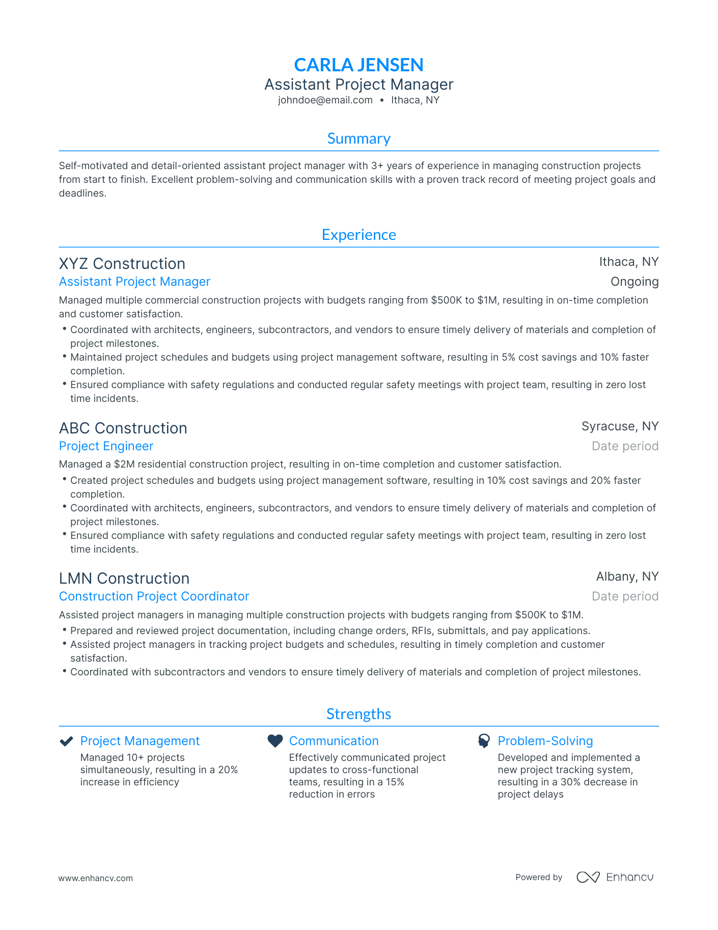 Traditional Assistant Project Manager Resume Template