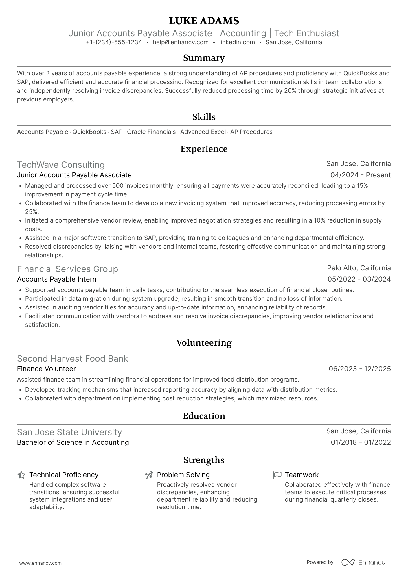 A resume example of a Junior Accounts Payable Associate