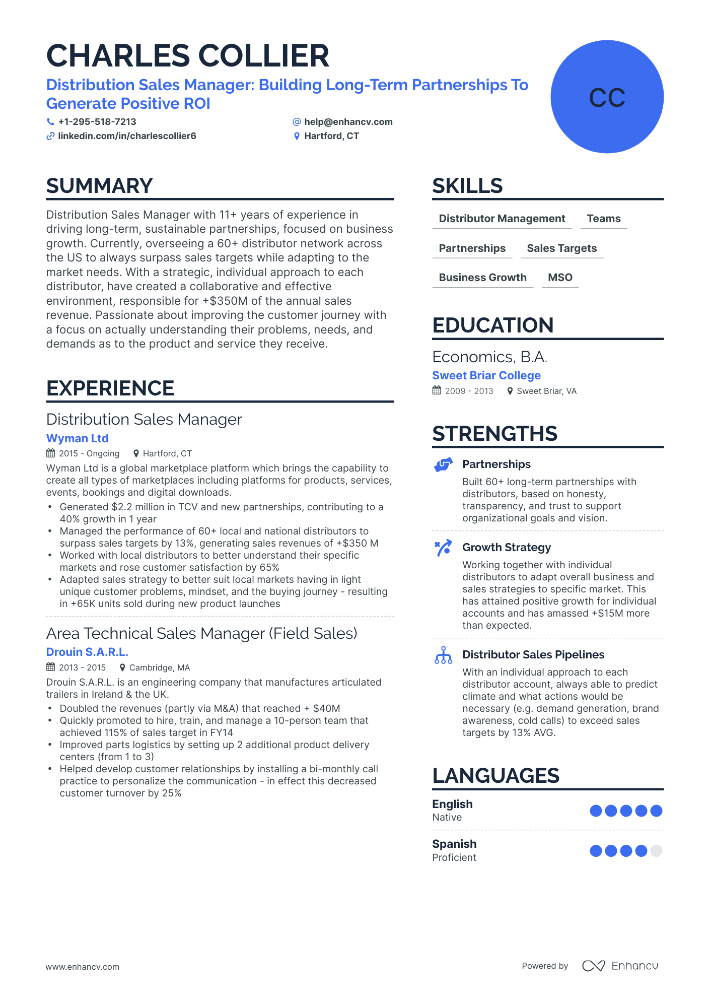 Simple Distribution Sales Manager Resume Template