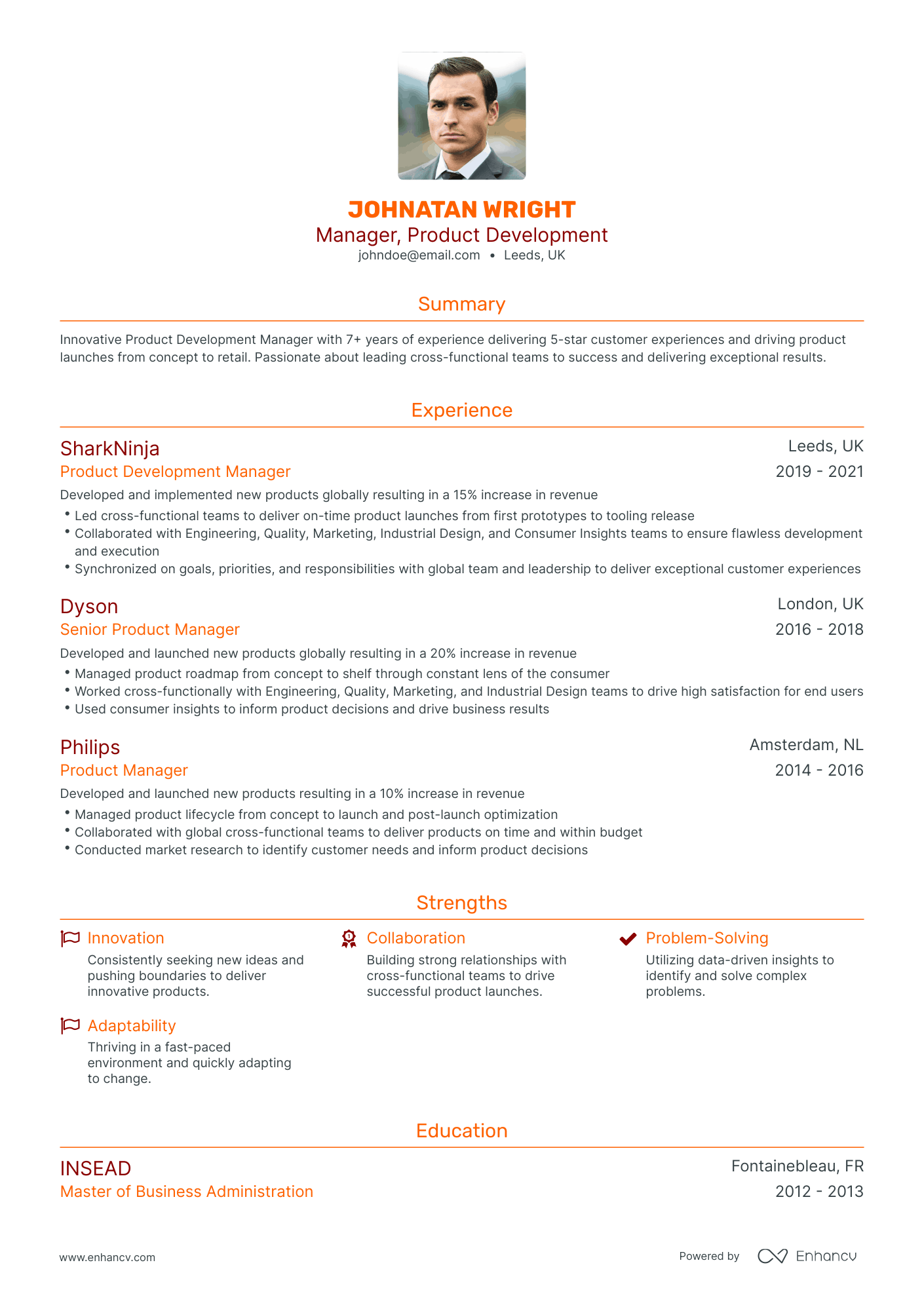 Traditional Product Development Manager Resume Template