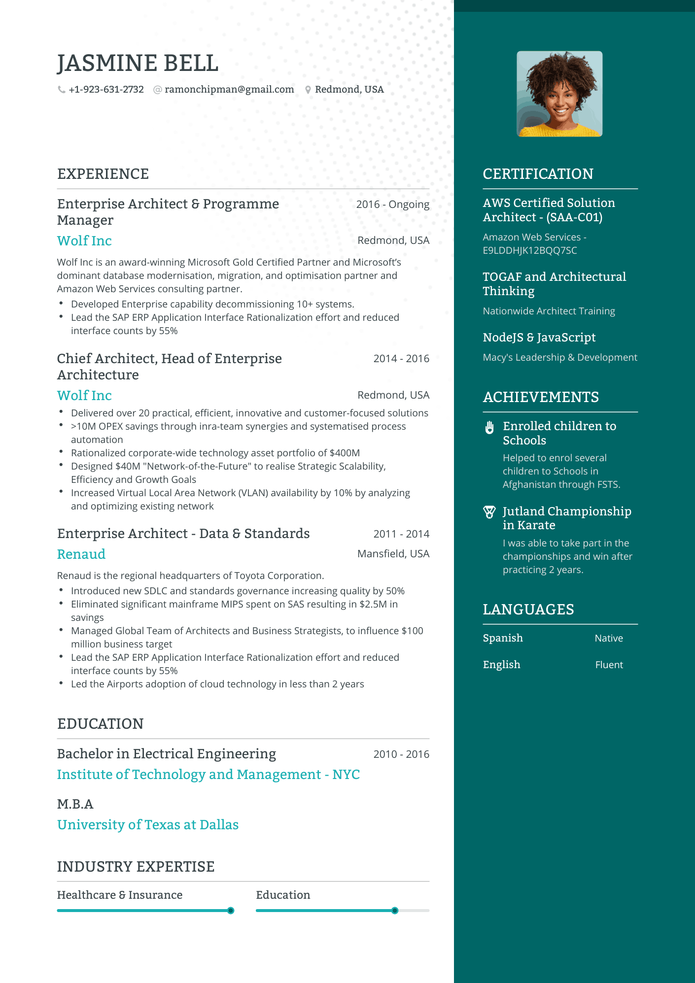 One Page Enterprise Architect Resume Template