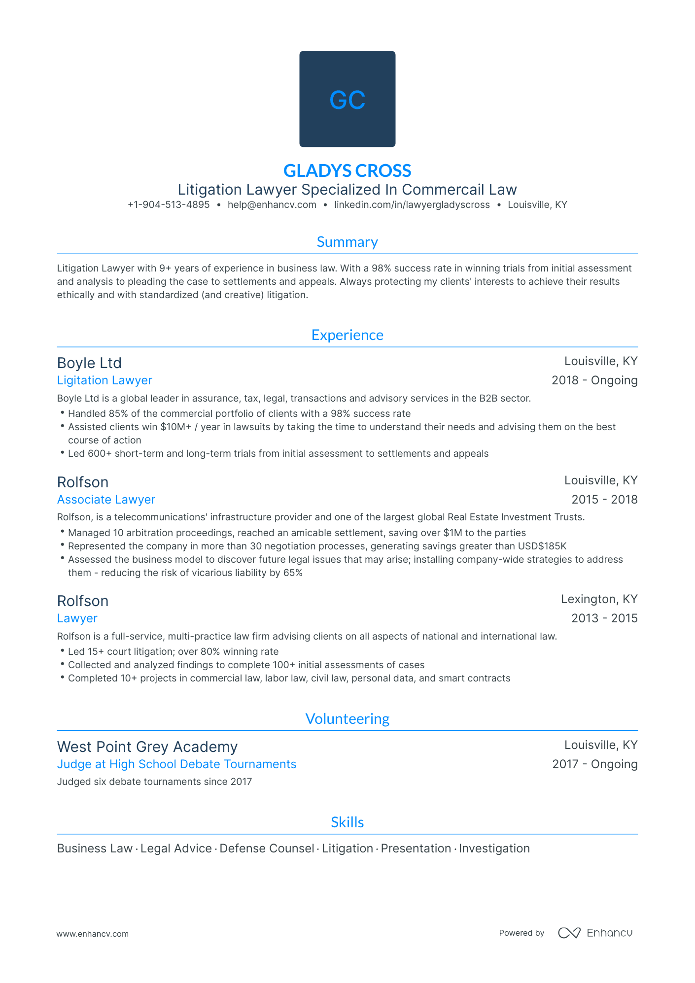 Traditional Litigation Lawyer Resume Template