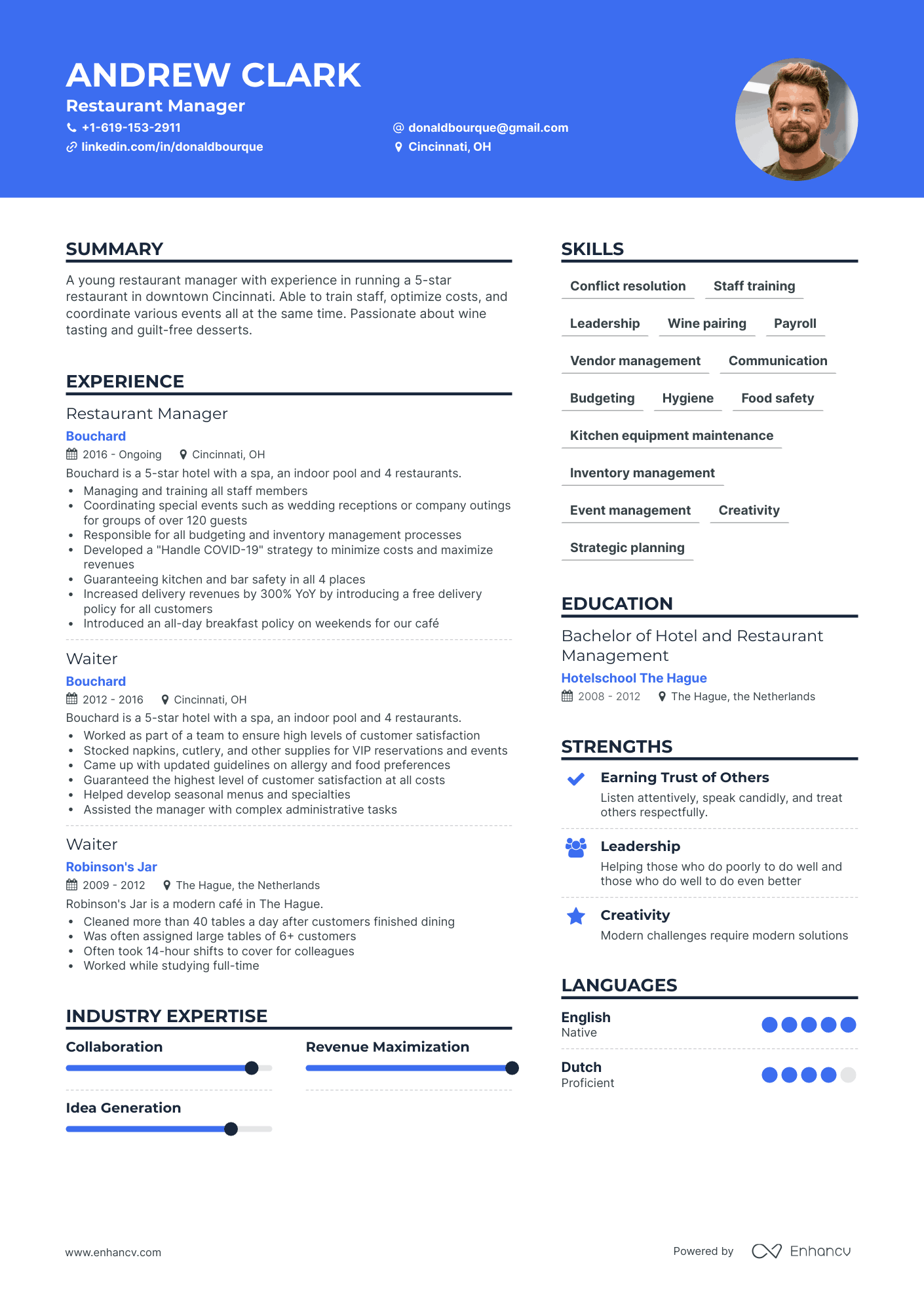 Creative Restaurant Manager Resume Template