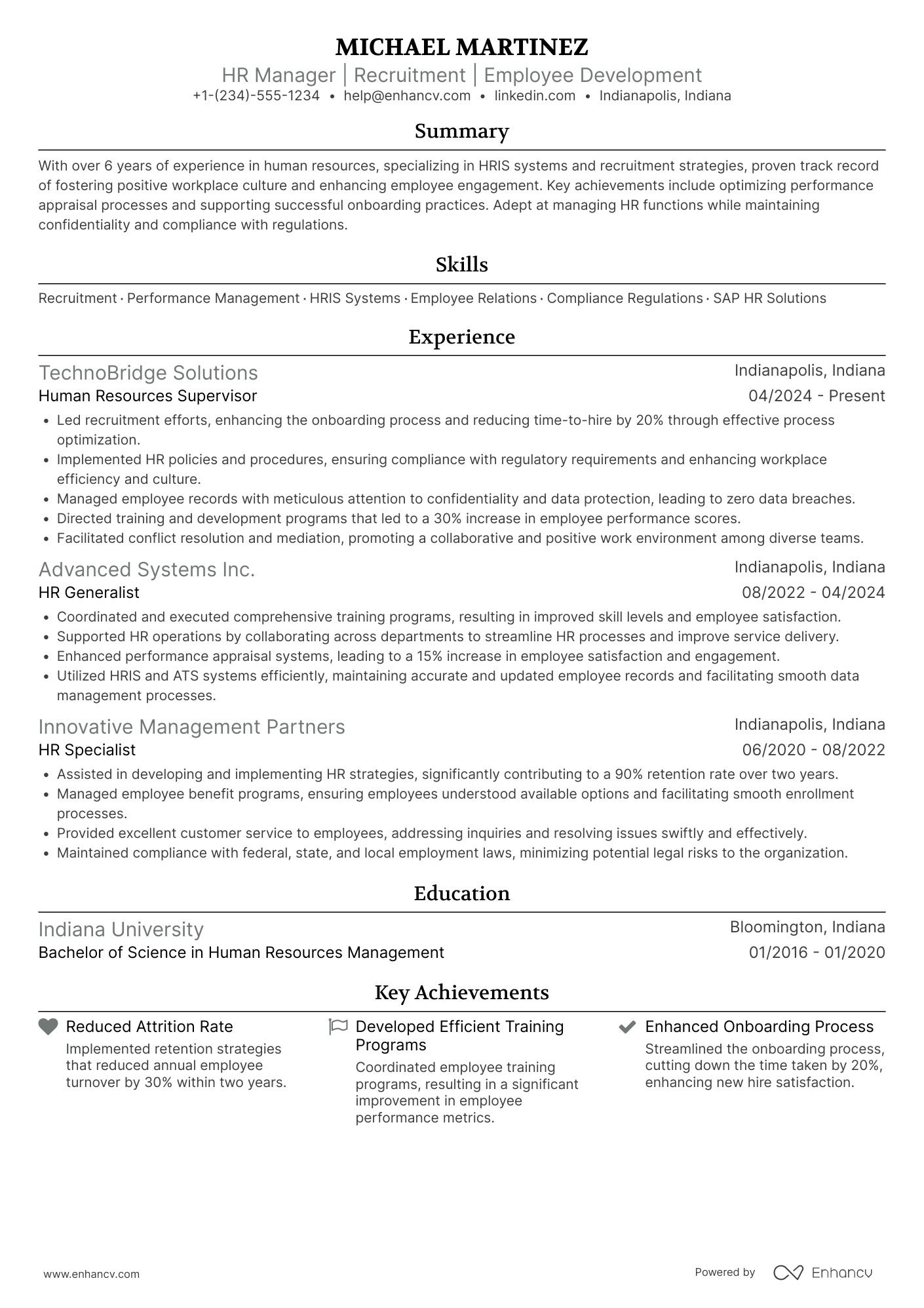 A resume example of a Assistant Manager of Human Resources