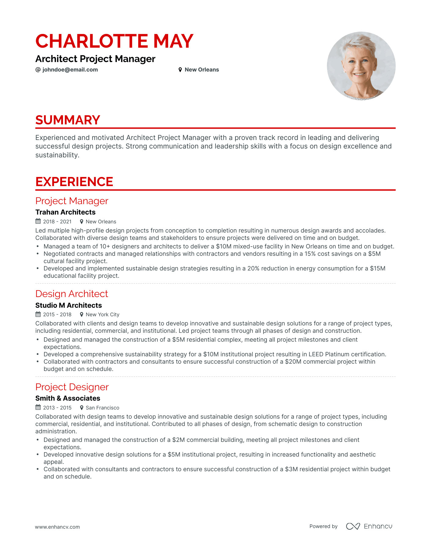 Classic Architect Project Manager Resume Template
