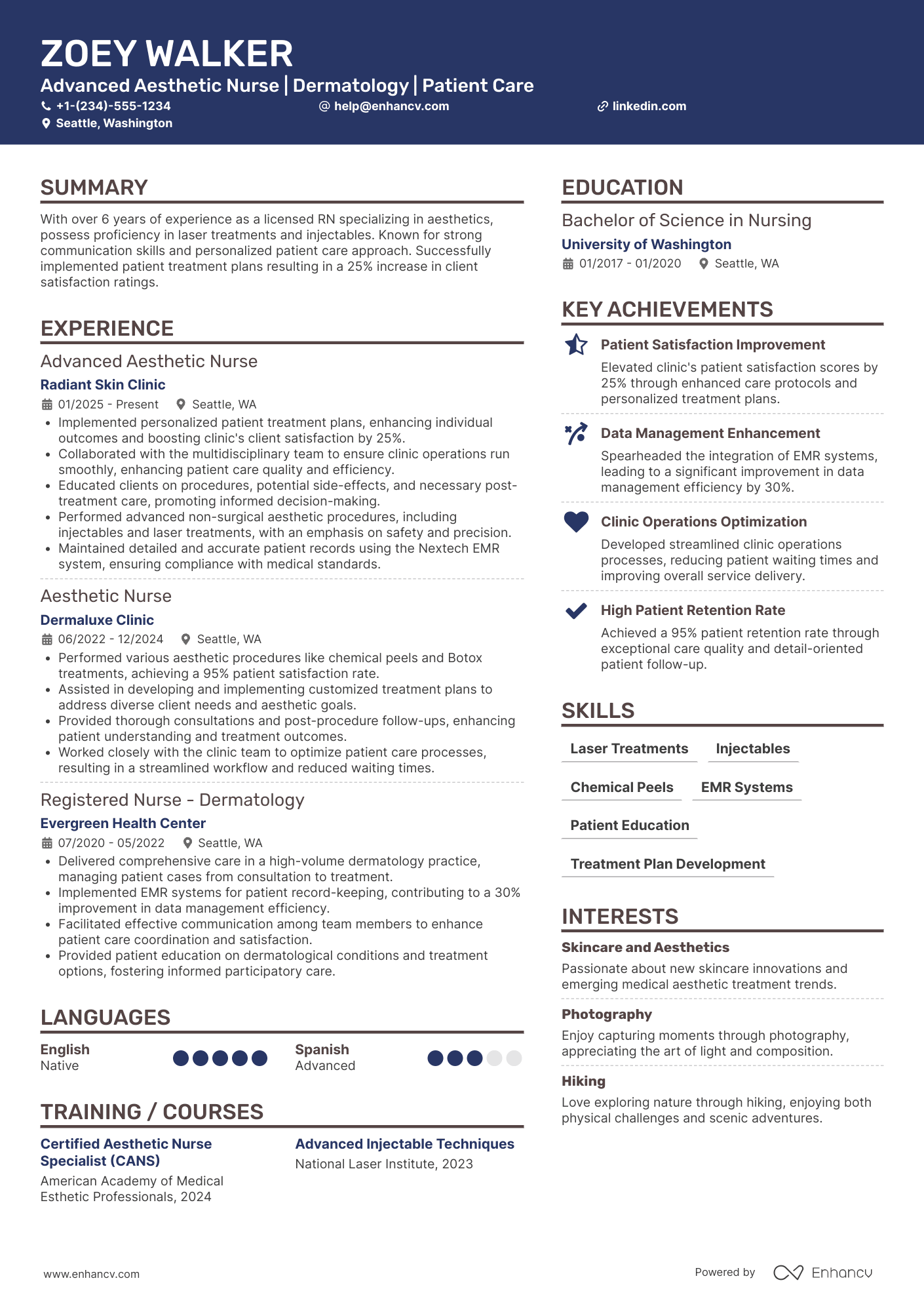 A resume example of a Advanced Aesthetic Nurse