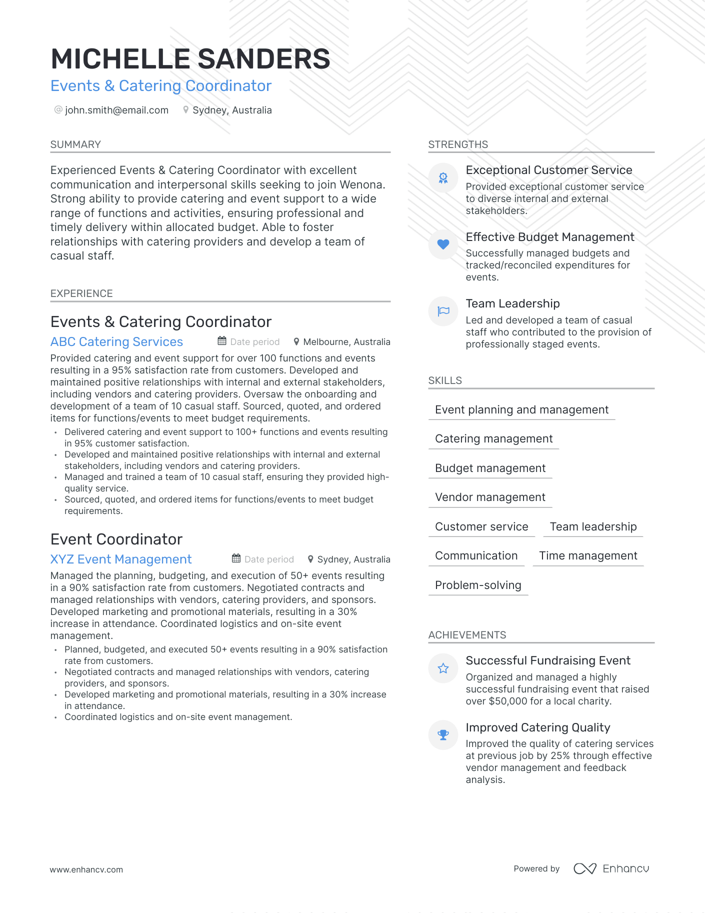 Modern Catering Resume Template