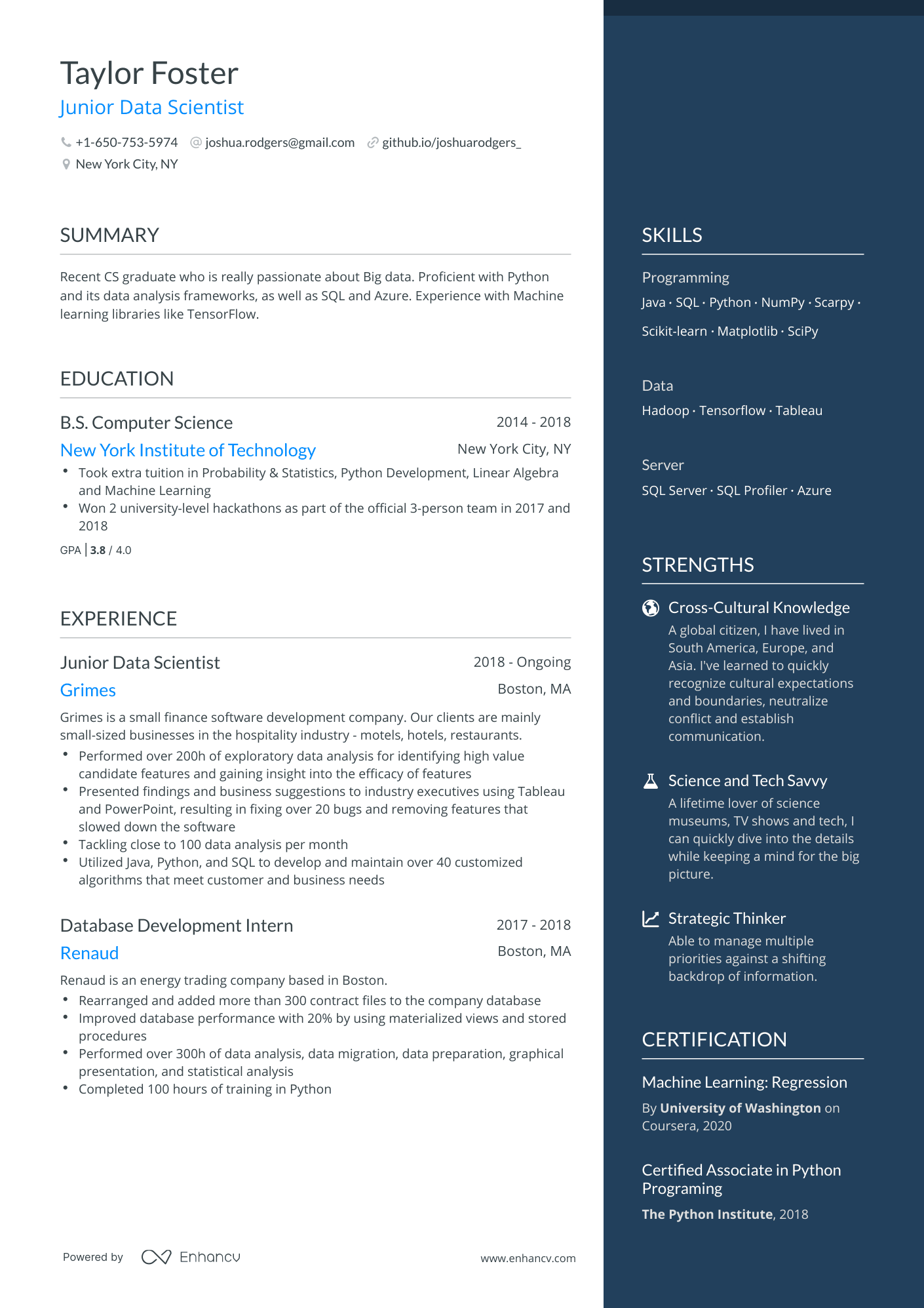 One Page Computer Science Resume Template