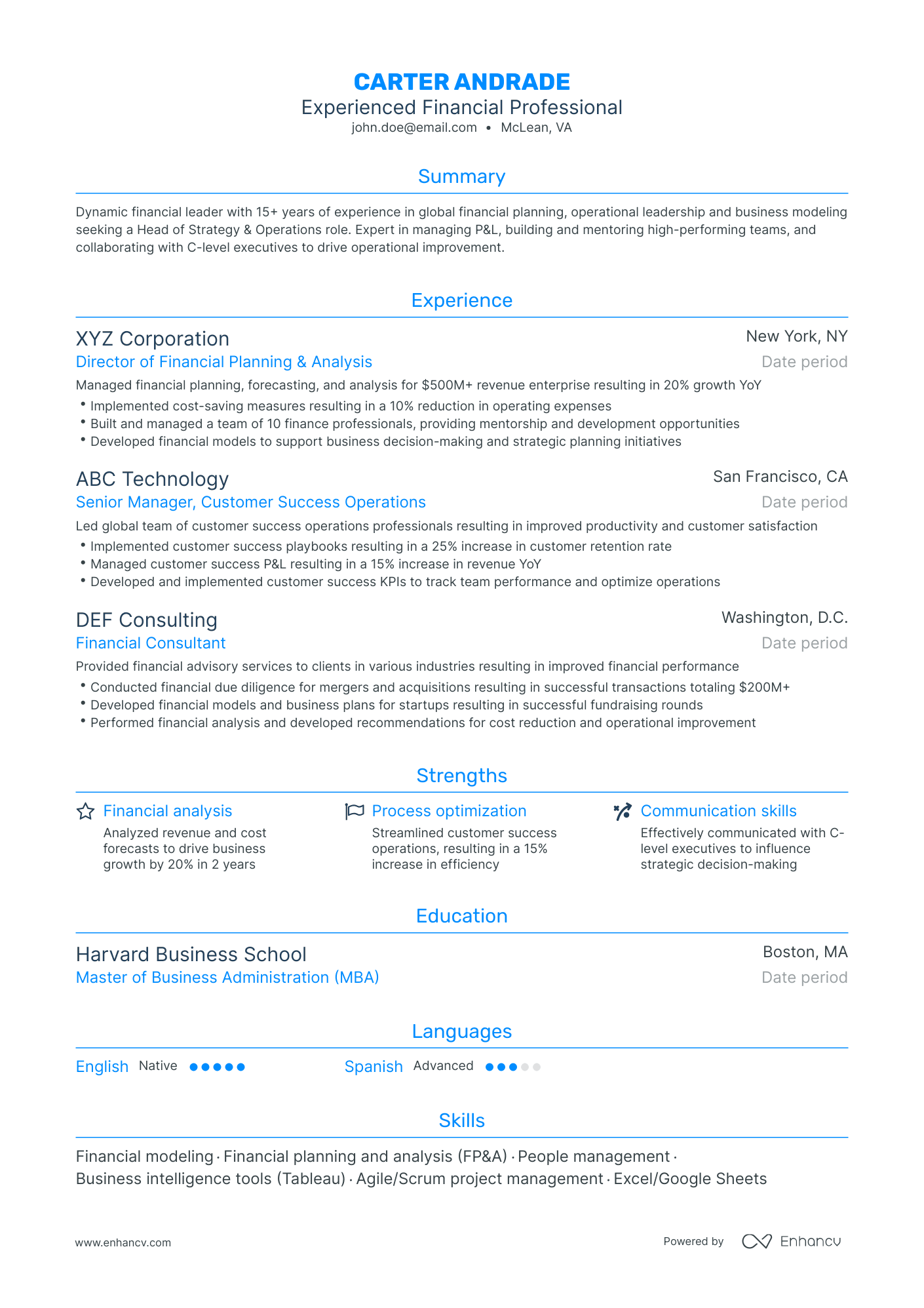 Traditional Financial Professional Resume Template