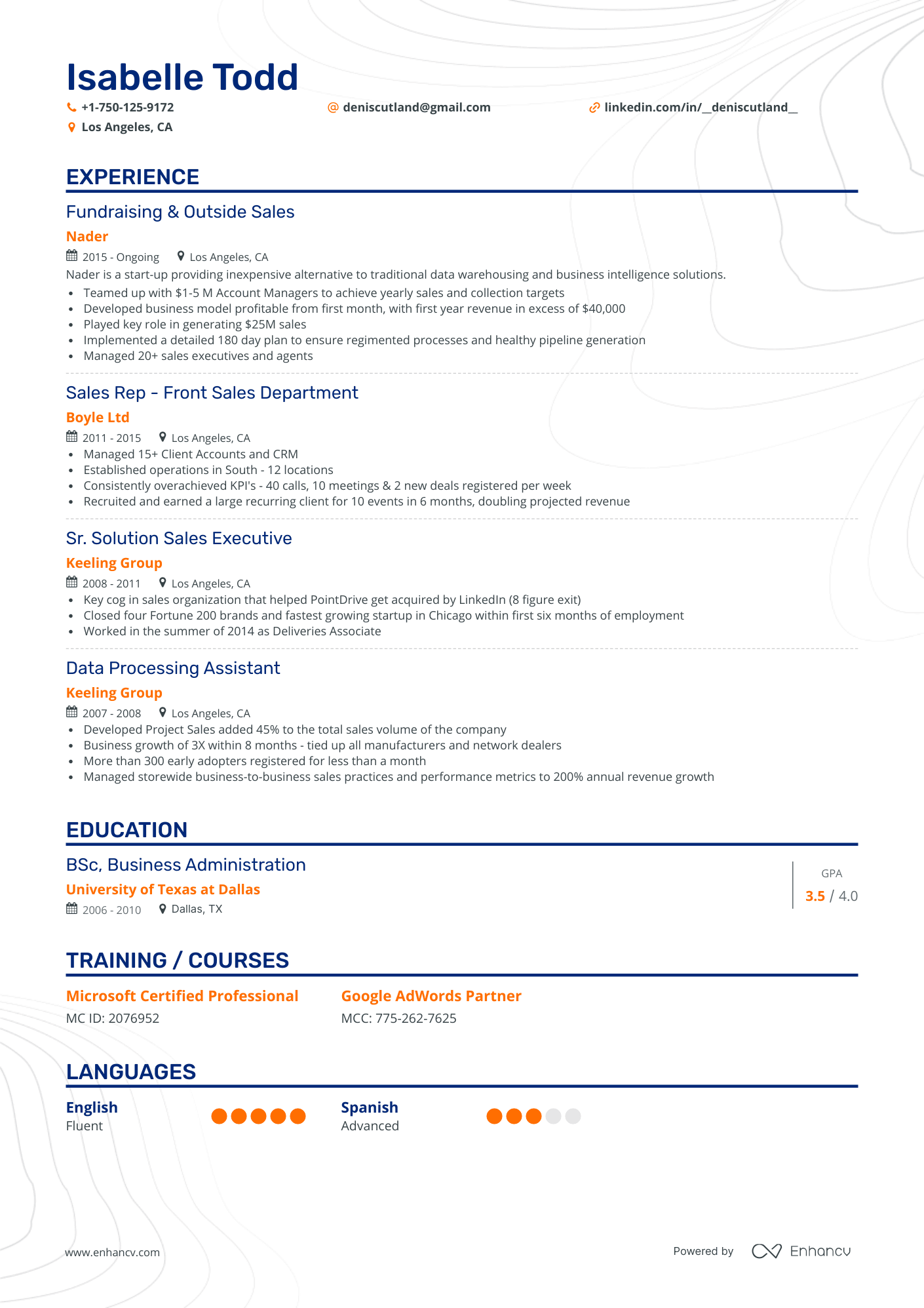 Classic Outside Sales Resume Template