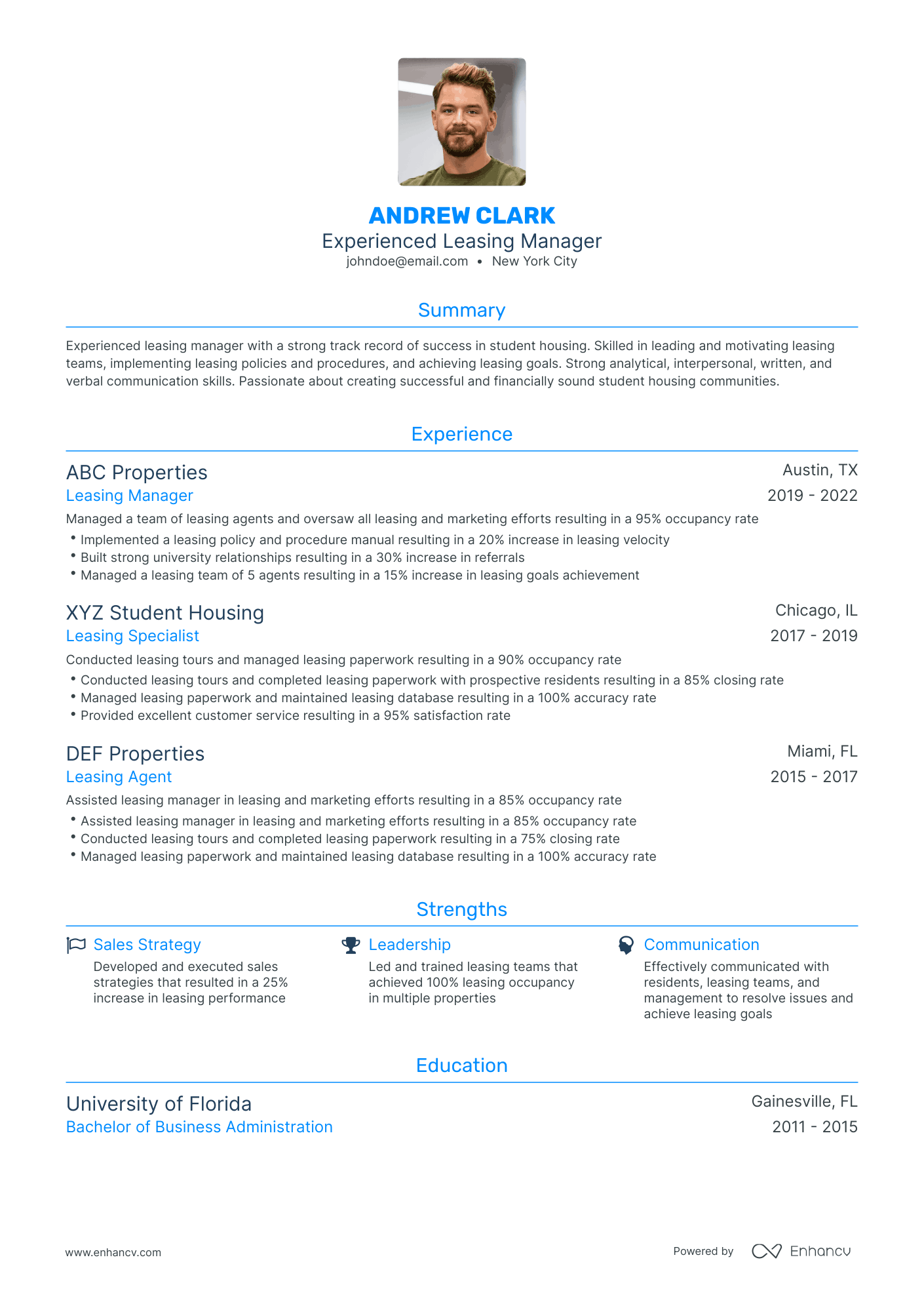 Traditional Leasing Manager Resume Template