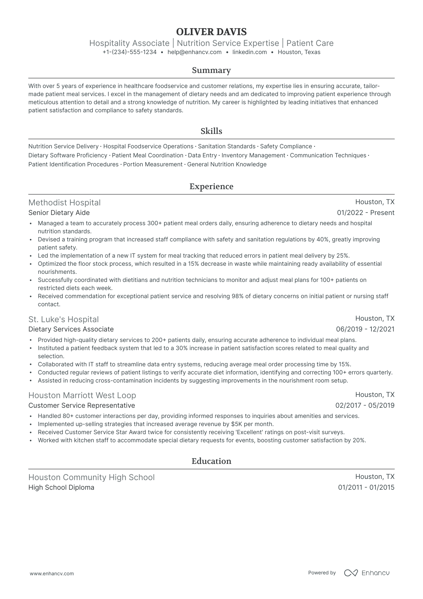 hospitality personal statement for resume