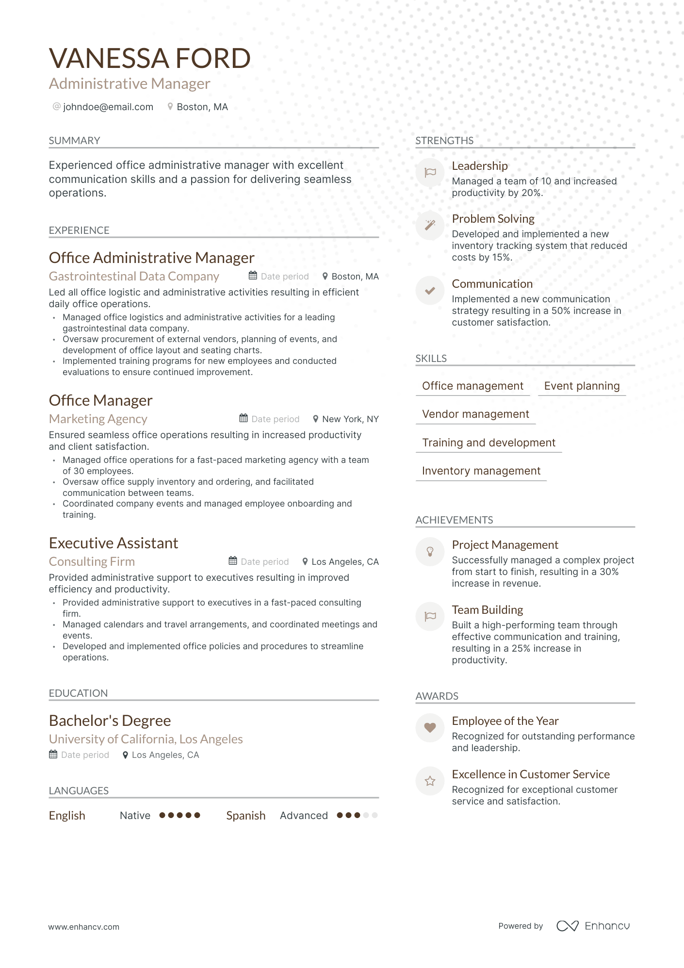 Modern Administrative Manager Resume Template