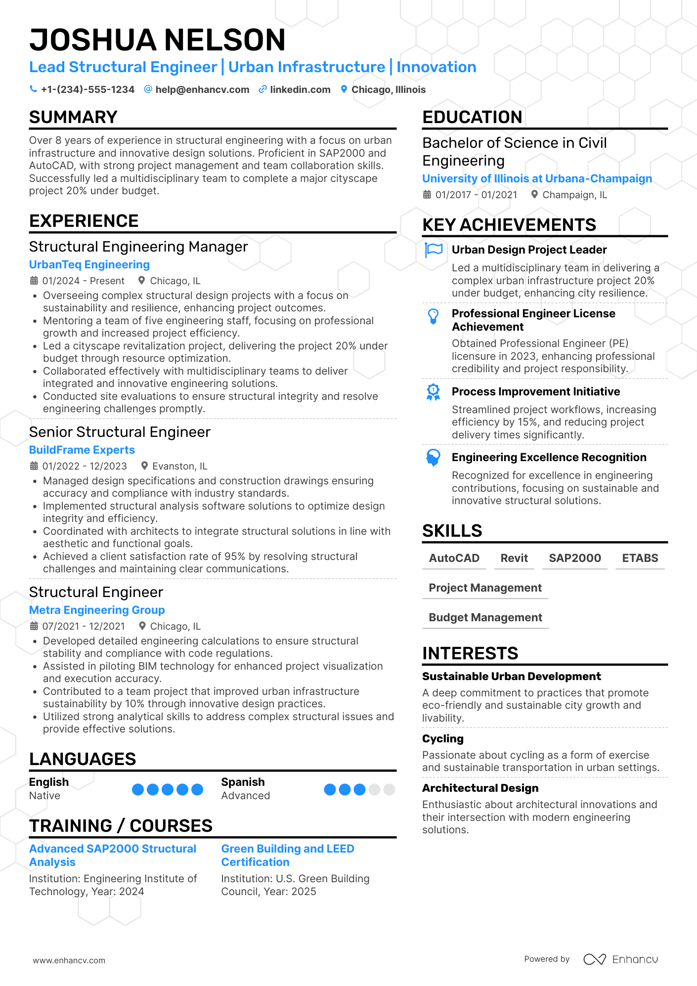 A resume example of a Lead Structural Engineer