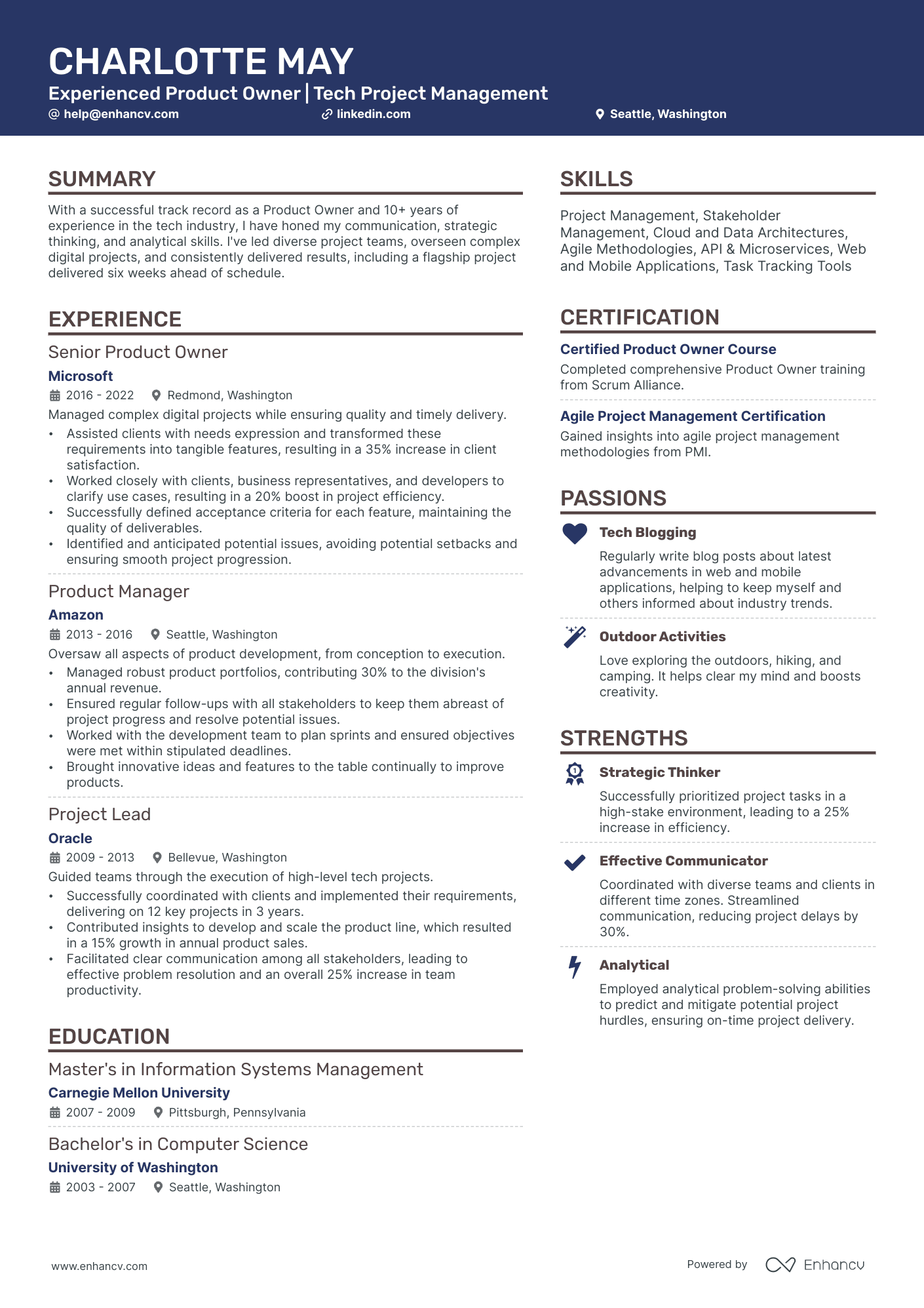 A resume example of a Creative