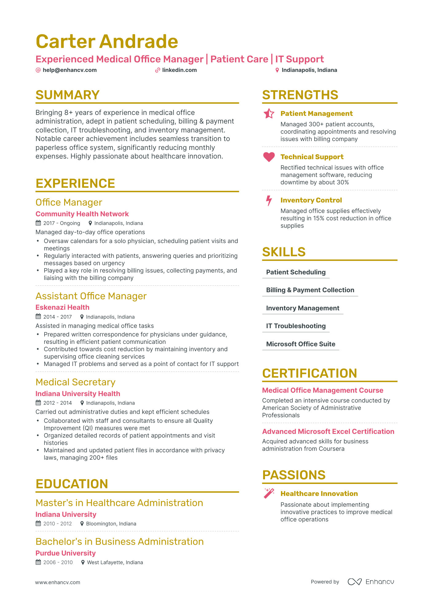 resume examples for medical office manager