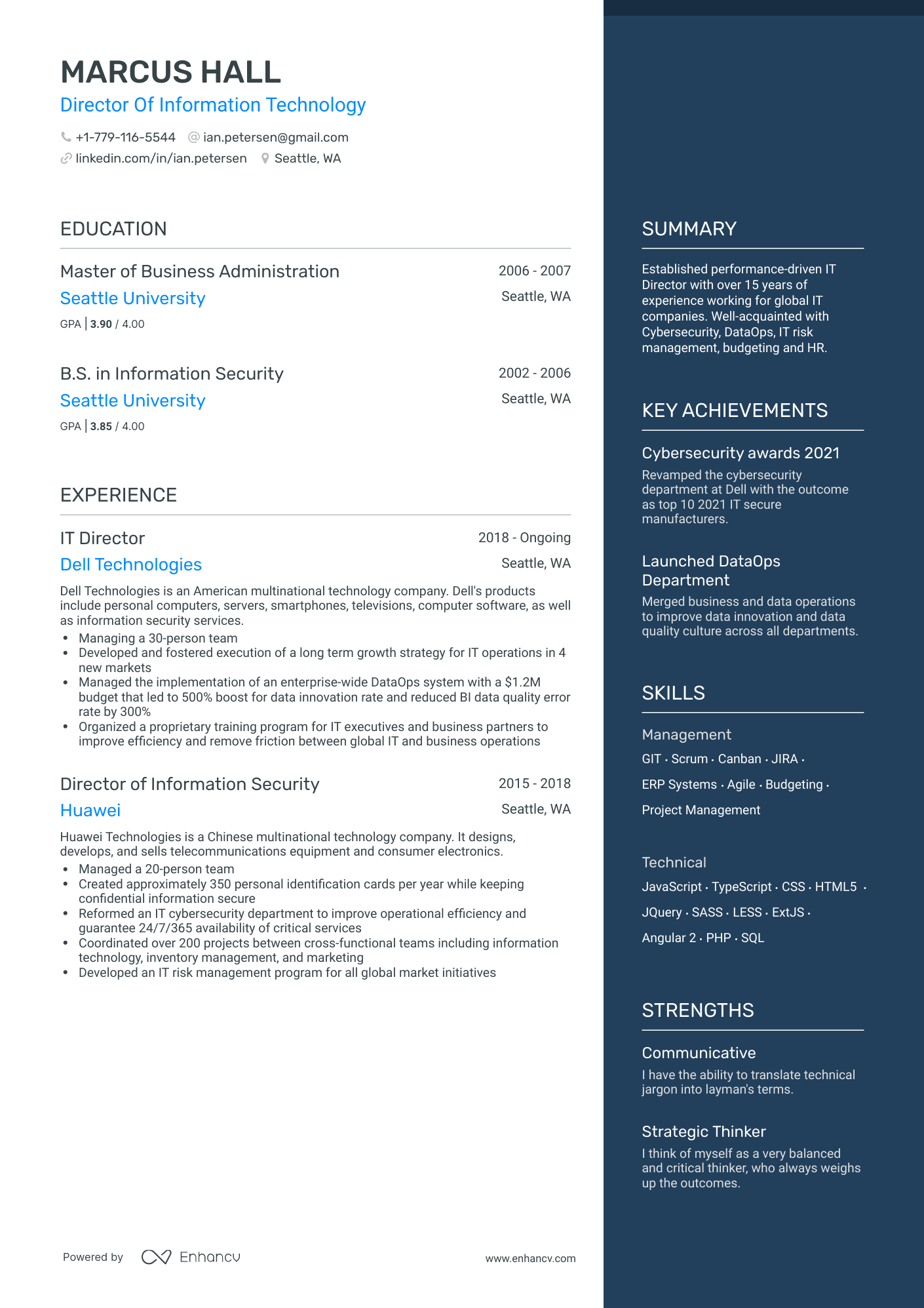 One Page IT Director Resume Template