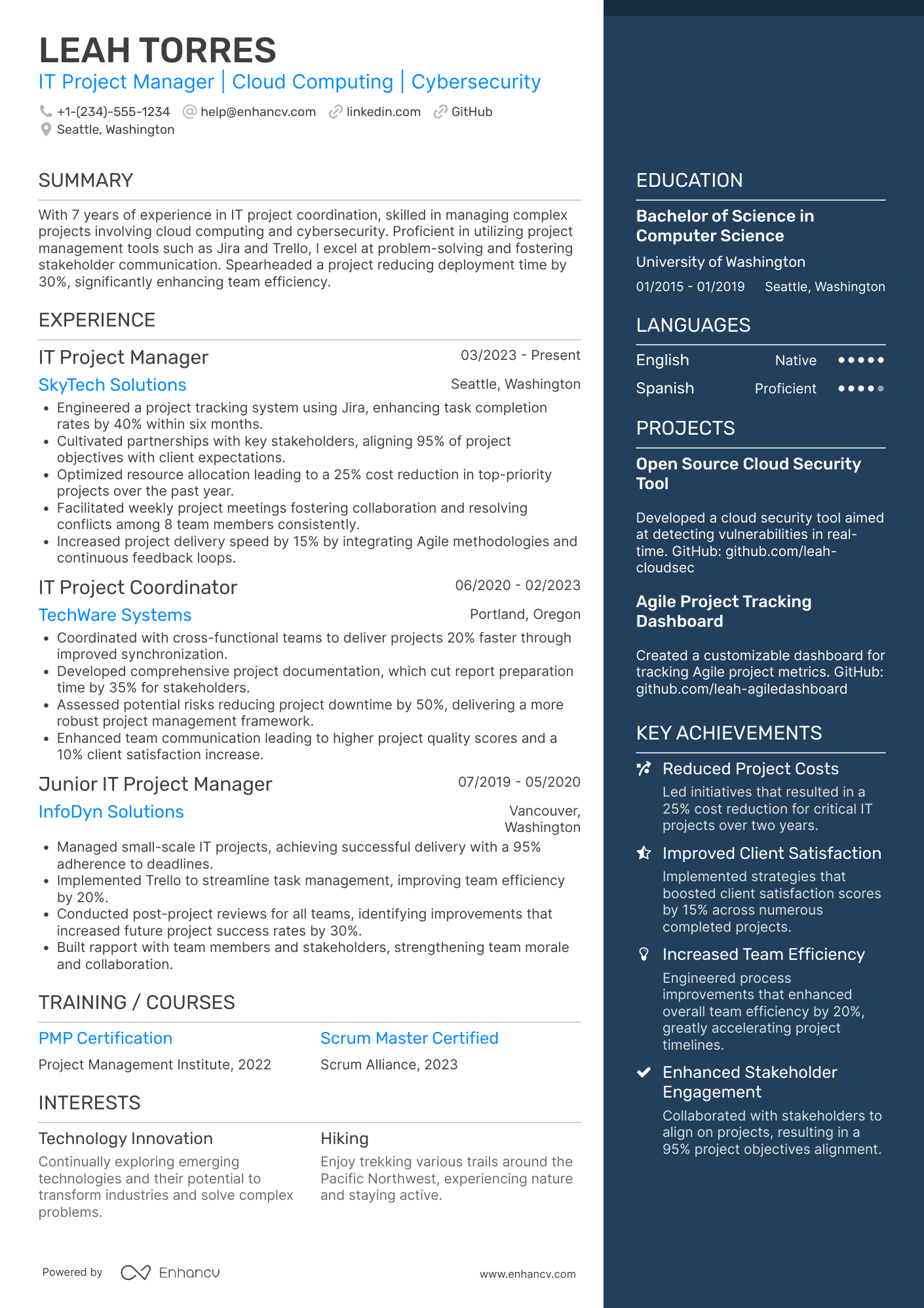 A resume example of a Assistant IT Project Manager