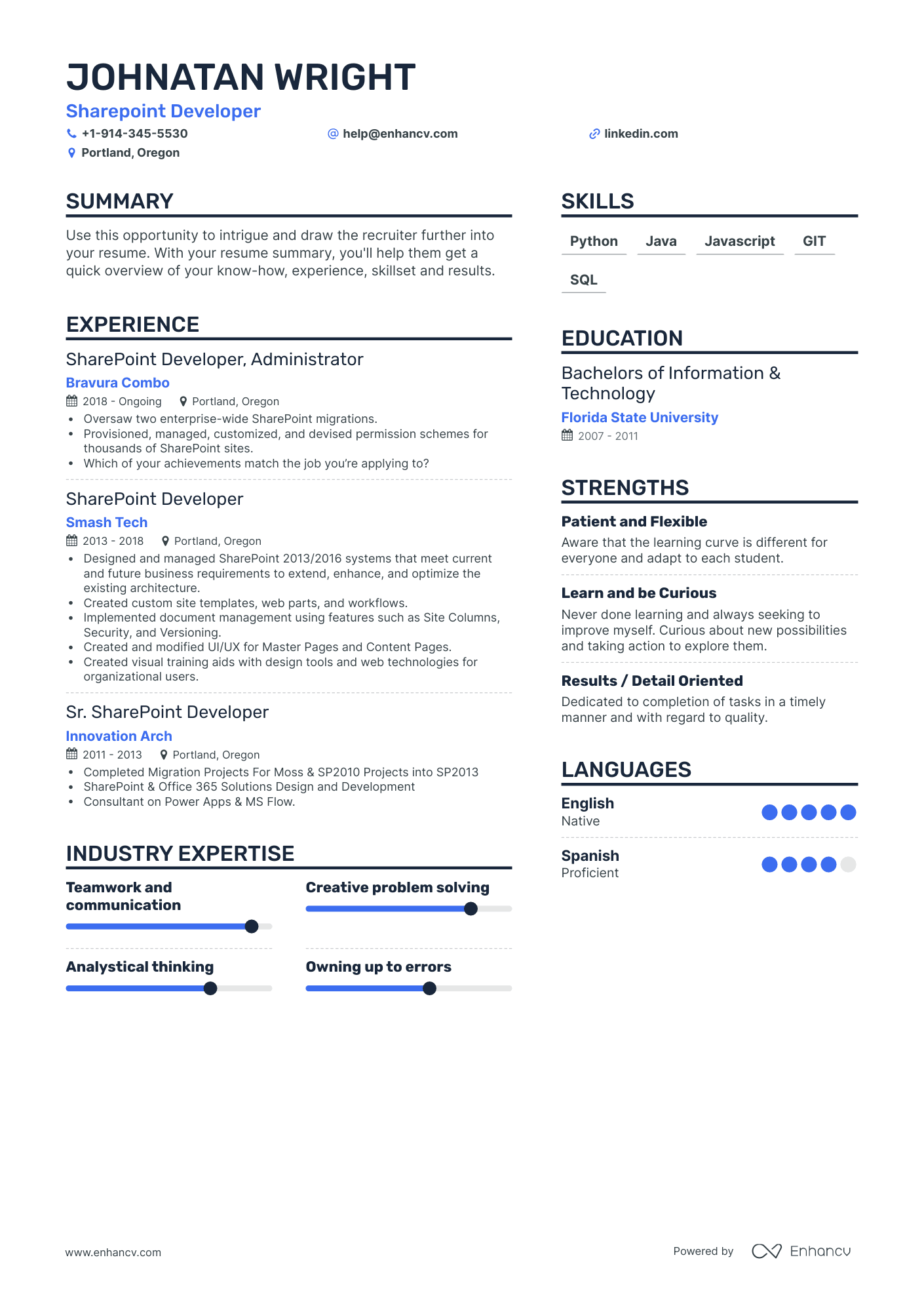 Sharepoint Developer Resume Examples & Guide for 2023 (Layout, Skills ...