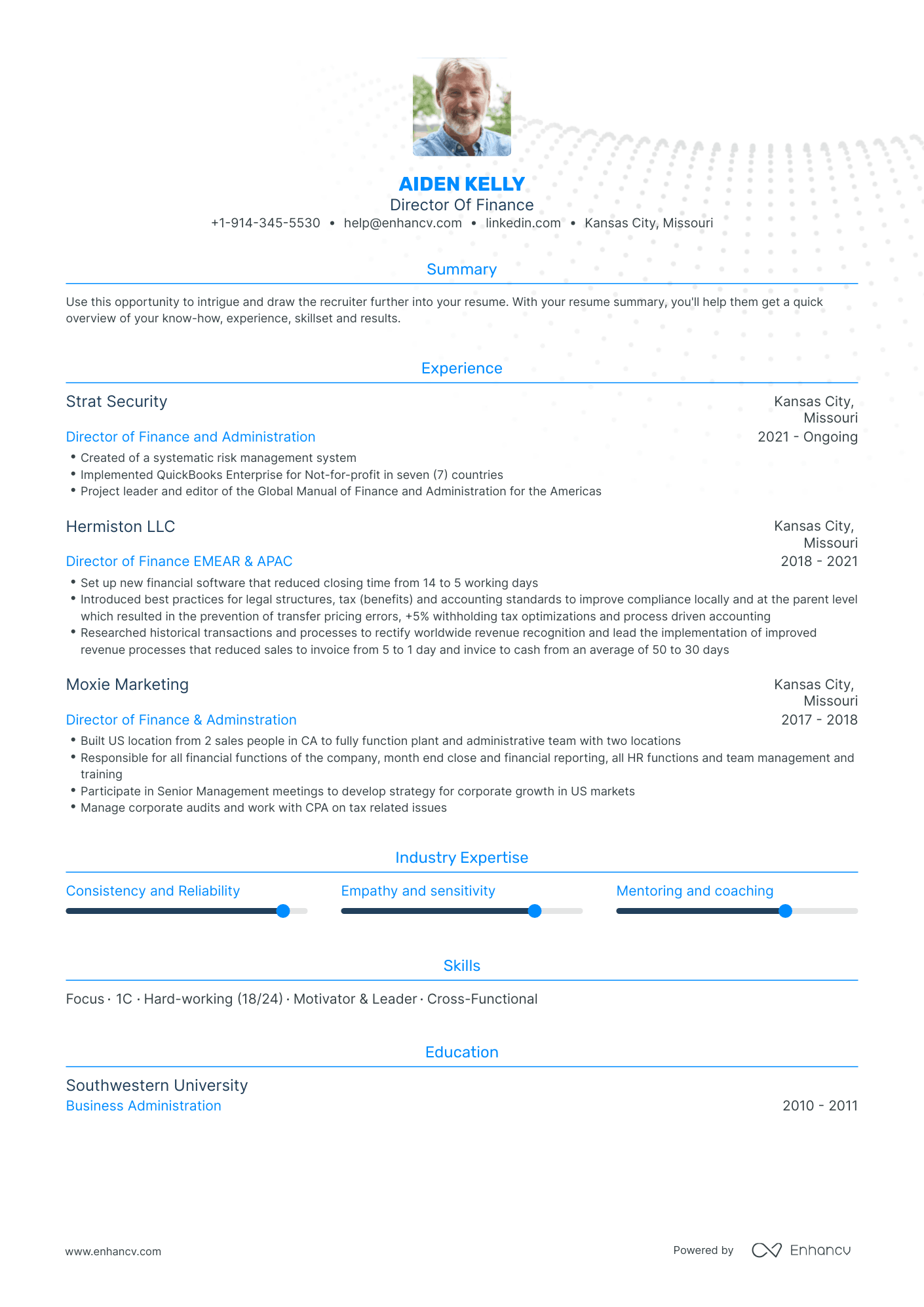 Traditional Director of Finance Resume Template