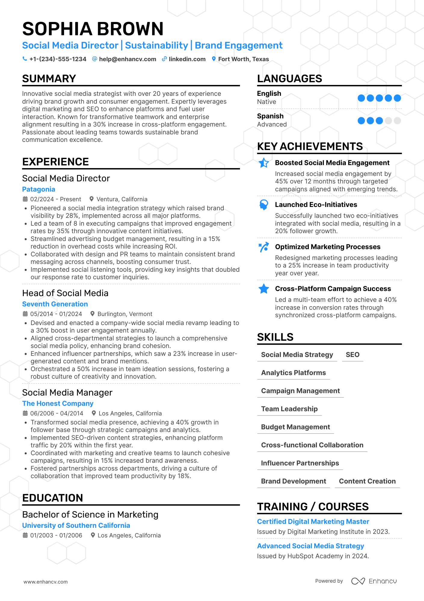A resume example of a Social Media Director