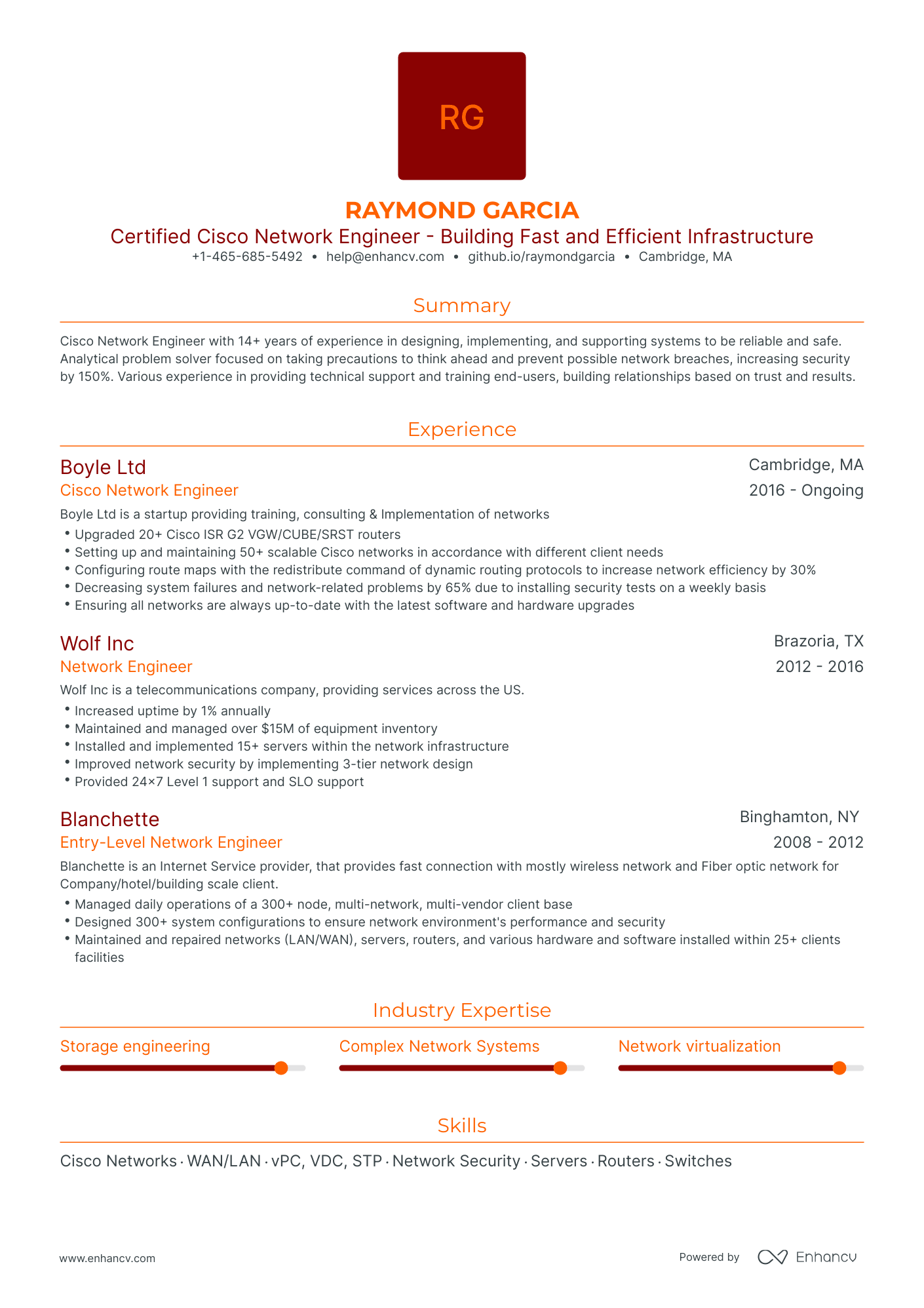 Traditional Cisco Network Engineer Resume Template