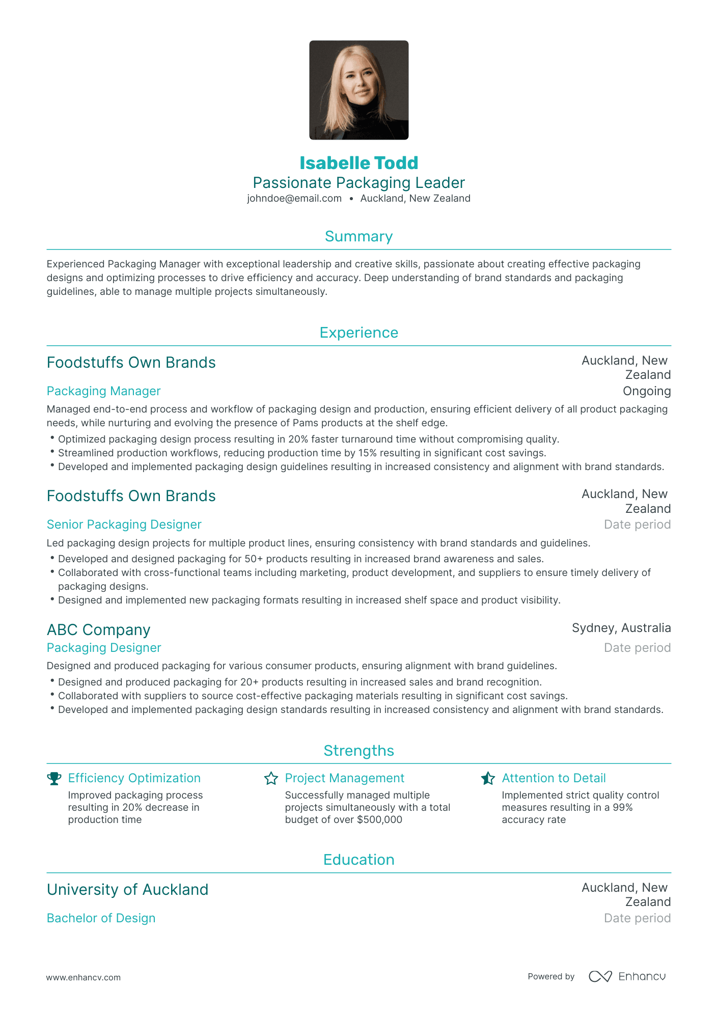 Traditional Packaging Manager Resume Template