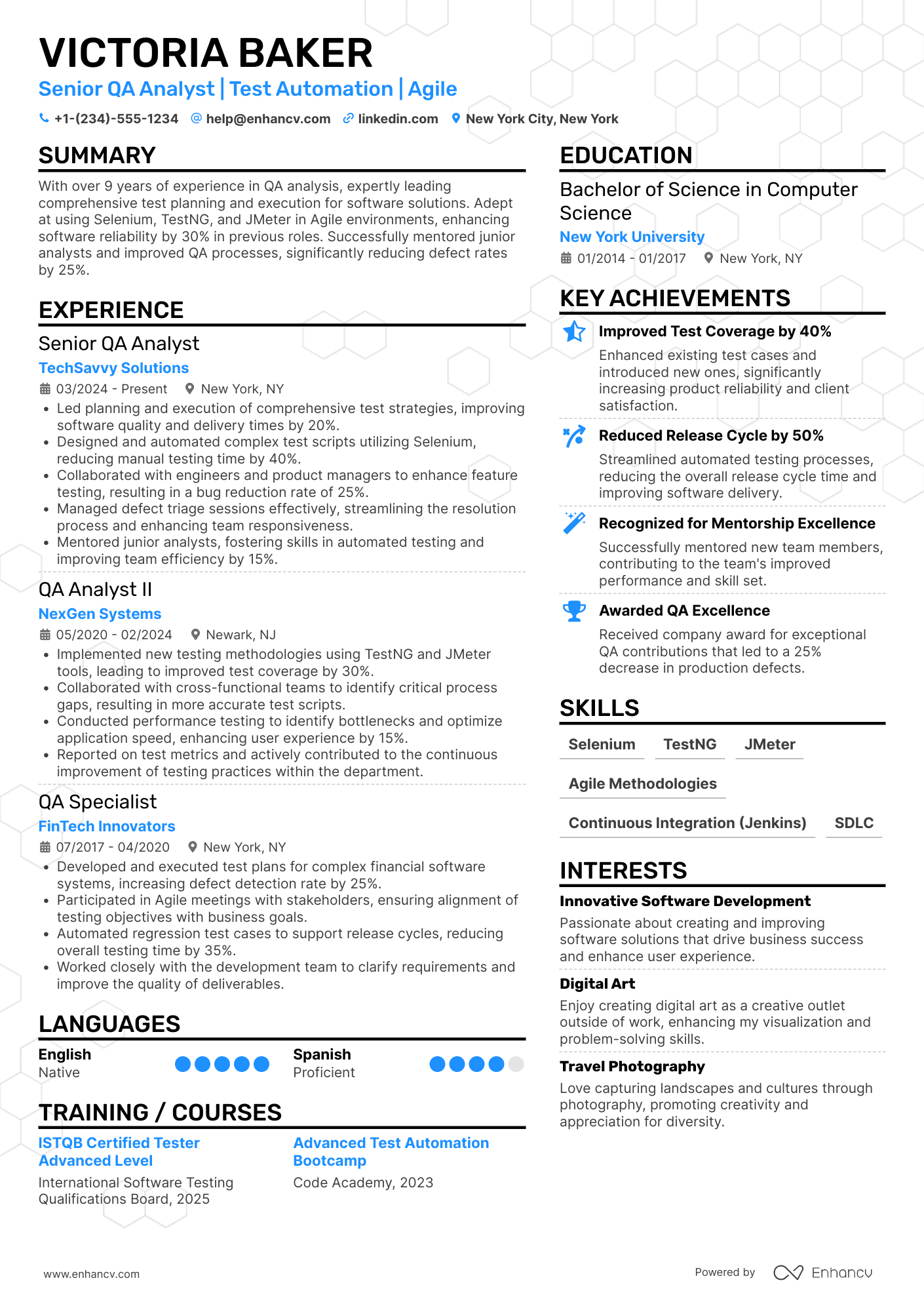 A resume example of a QA Analyst III (Senior Level)