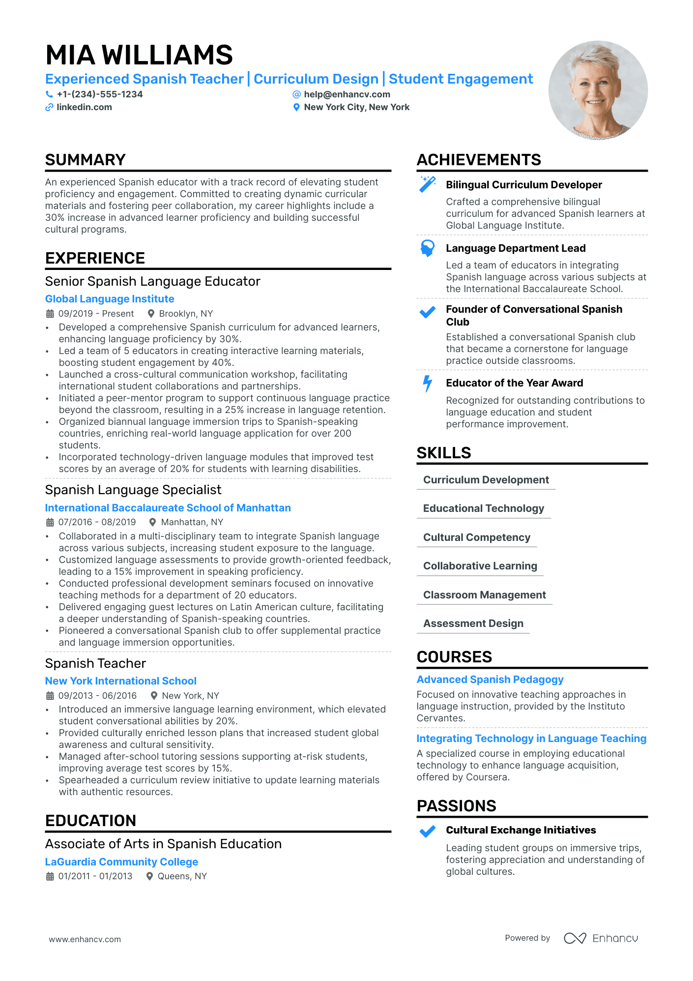resume format of experience teacher