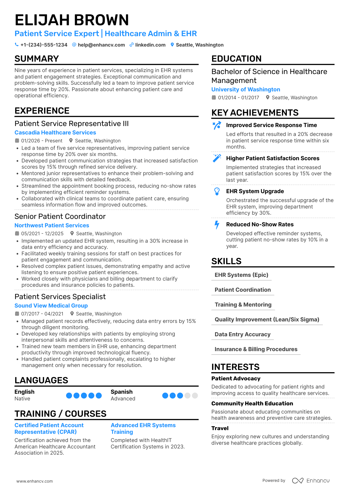 A resume example of a Patient Service Representative III