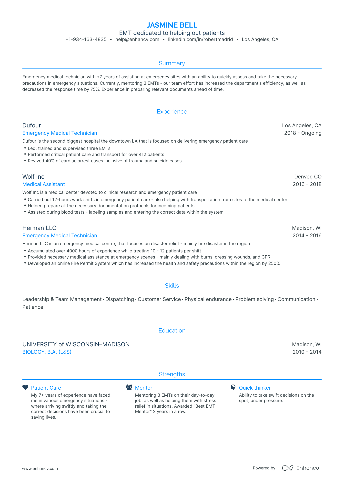 Traditional EMT Resume Template