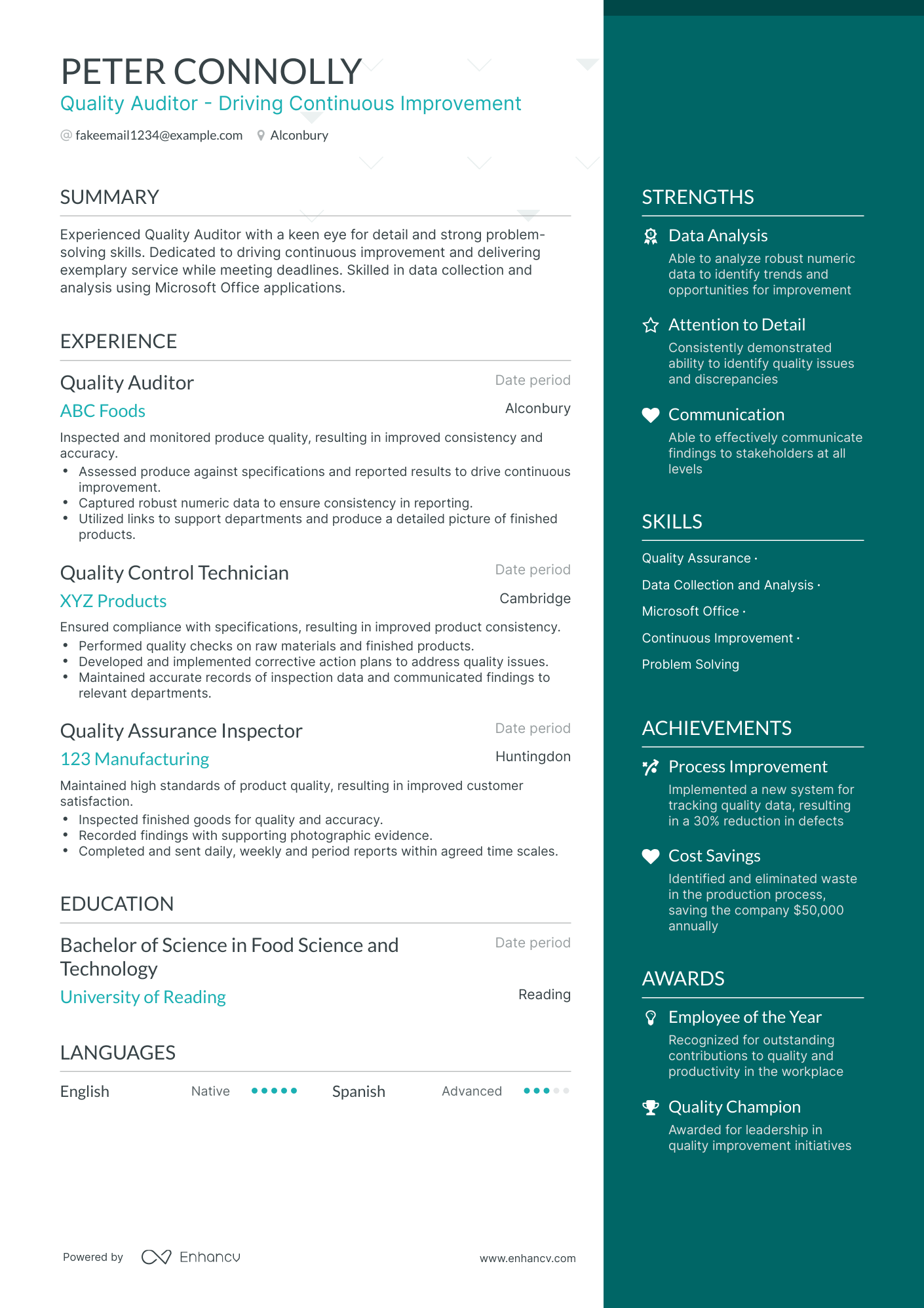 One Page Quality Auditor Resume Template