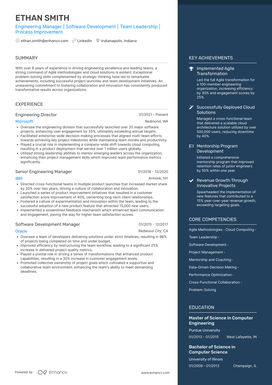 A resume example of a Engineering Manager (E4–E5+)