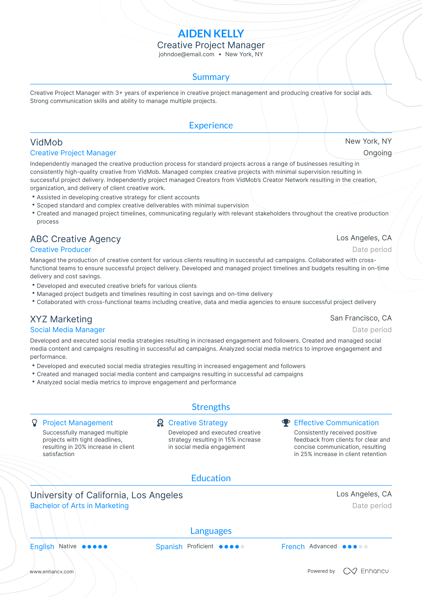 Traditional Creative Project Manager Resume Template