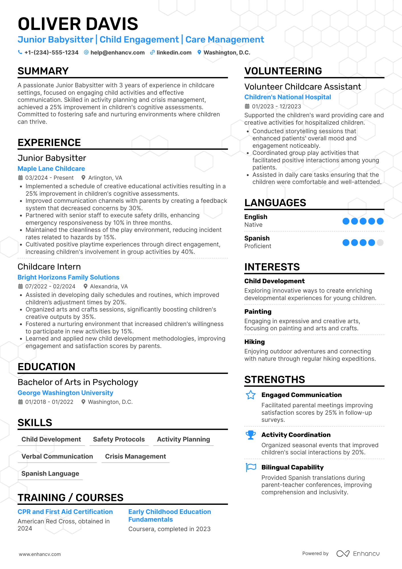 A resume example of a Junior Babysitter