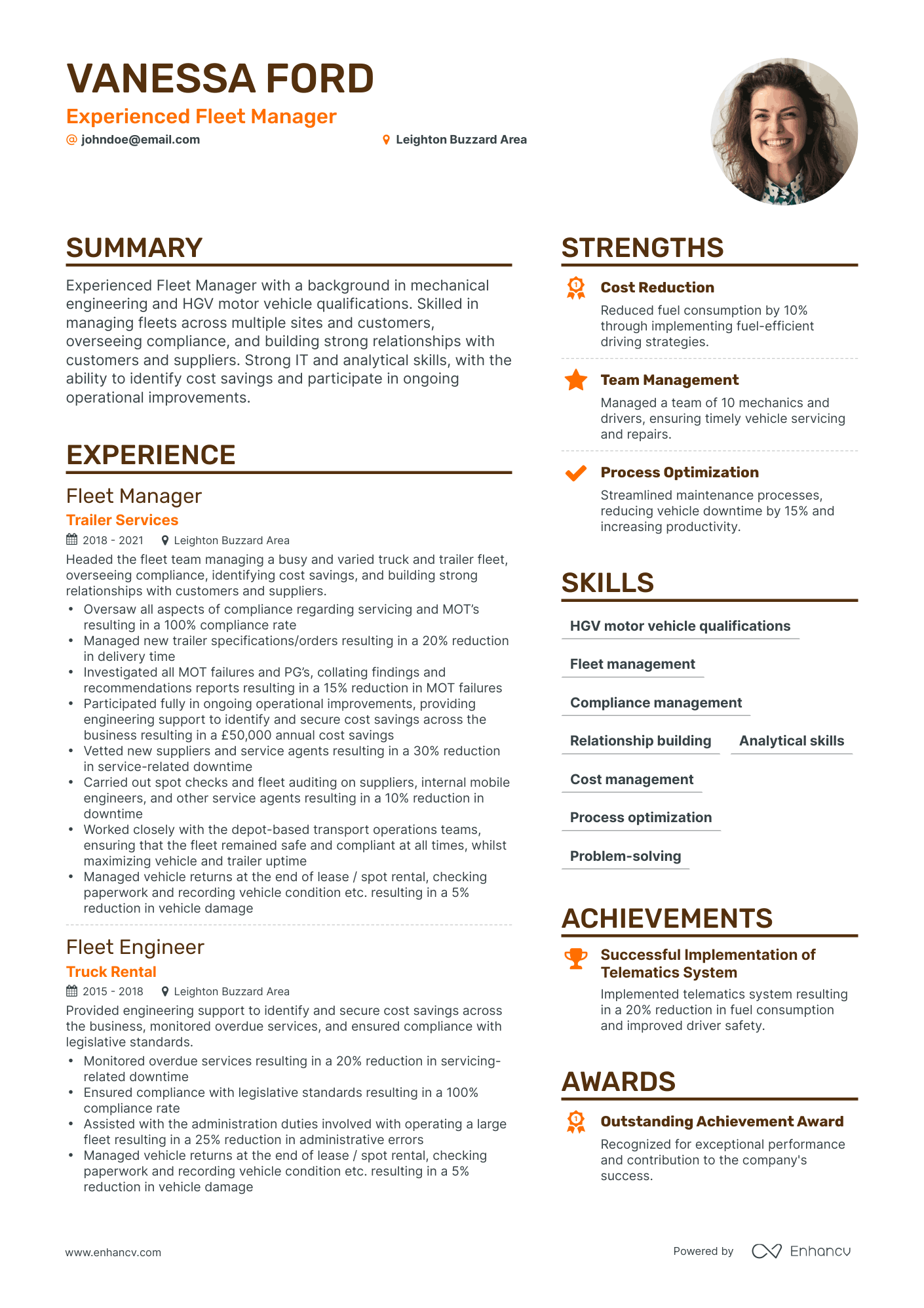 Simple Fleet Manager Resume Template