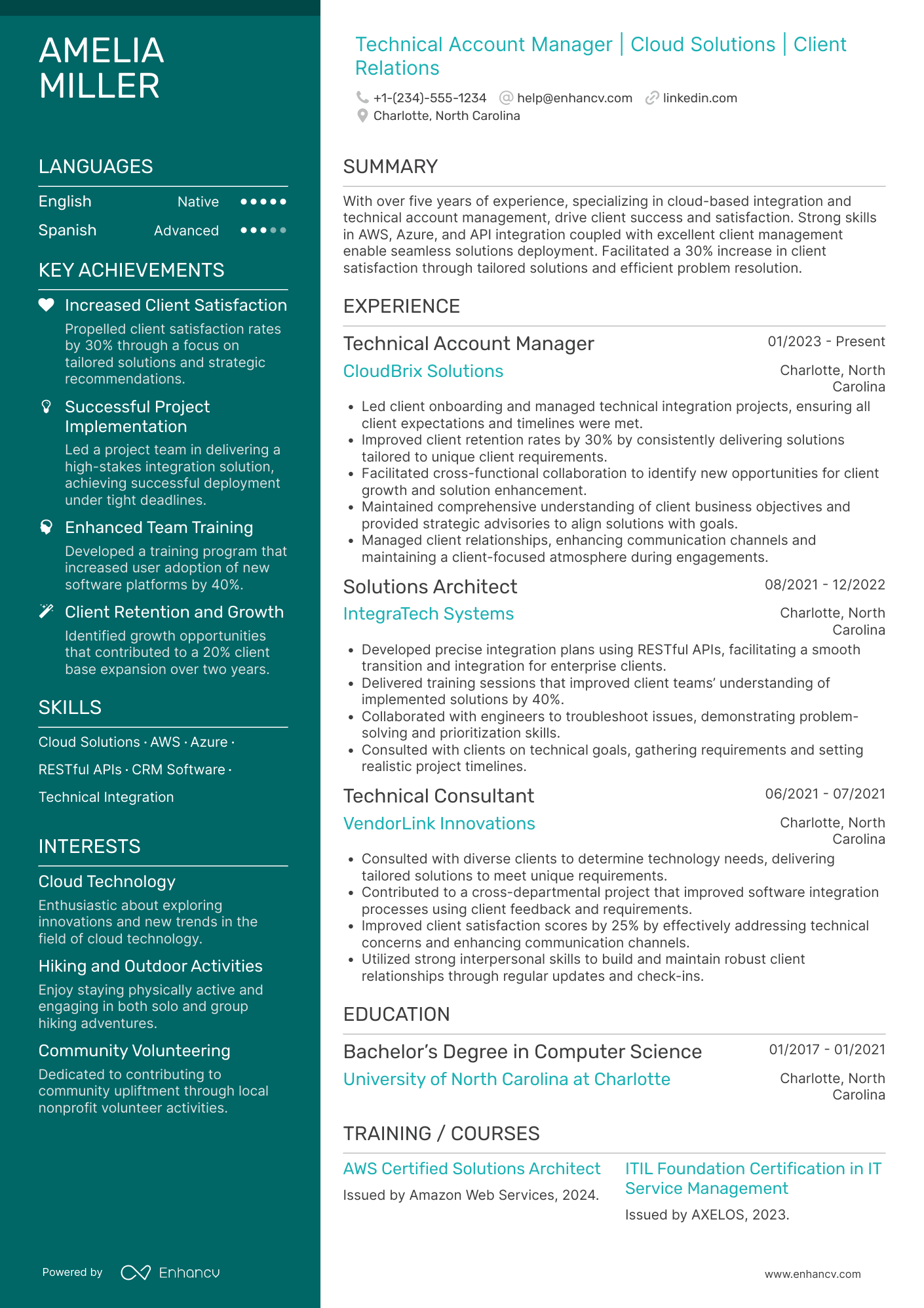 A resume example of a Technical Account Manager