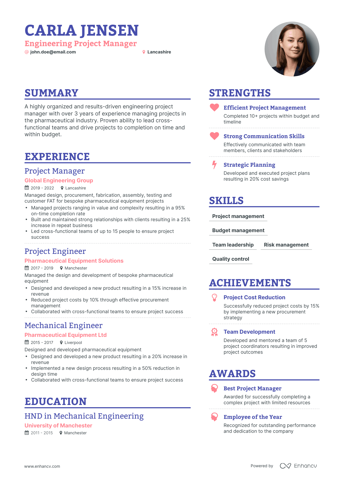 Simple Engineering Project Manager Resume Template