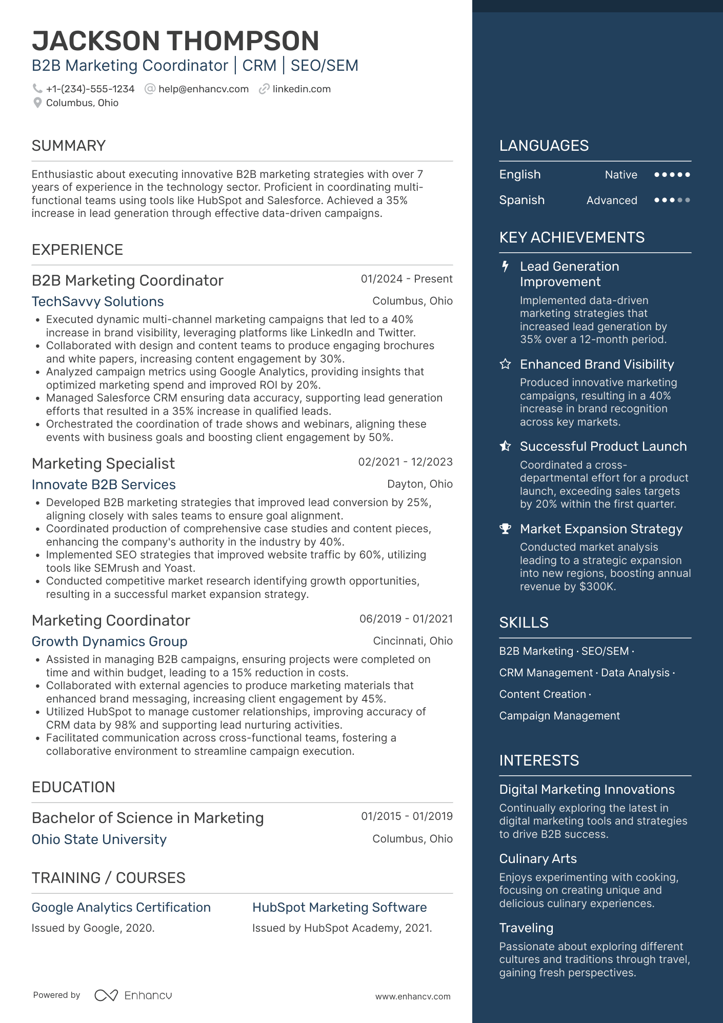 A resume example of a B2B Marketing Coordinator