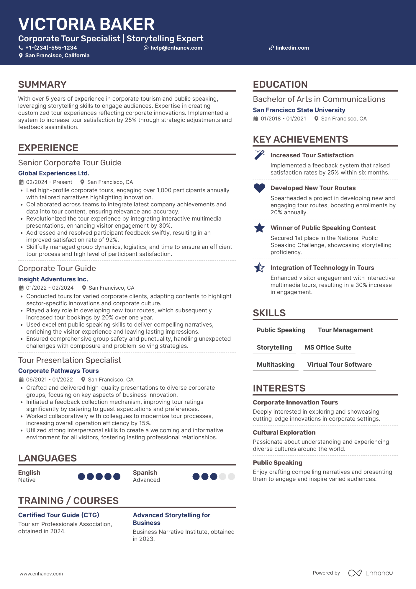 A resume example of a Corporate Tour Guide