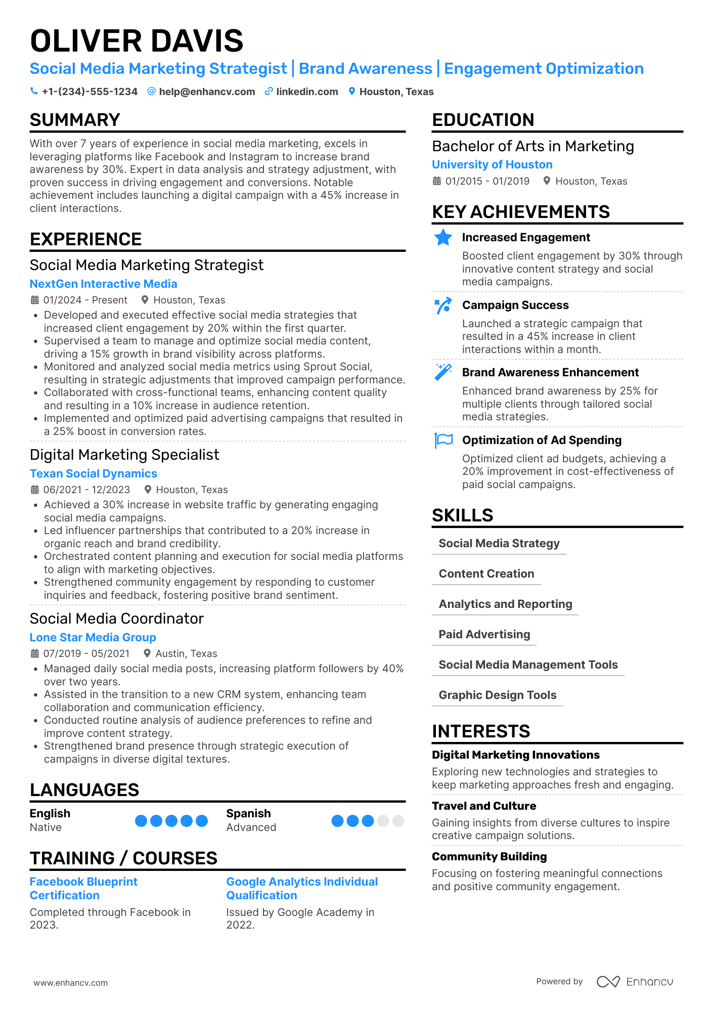 A resume example of a Social Media Marketing Strategist