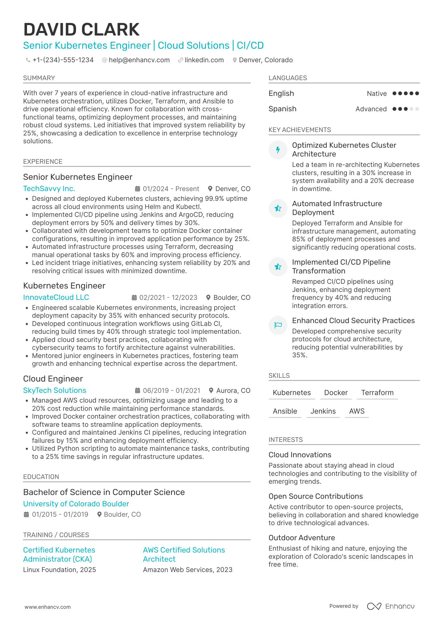 A resume example of a Senior Kubernetes Engineer